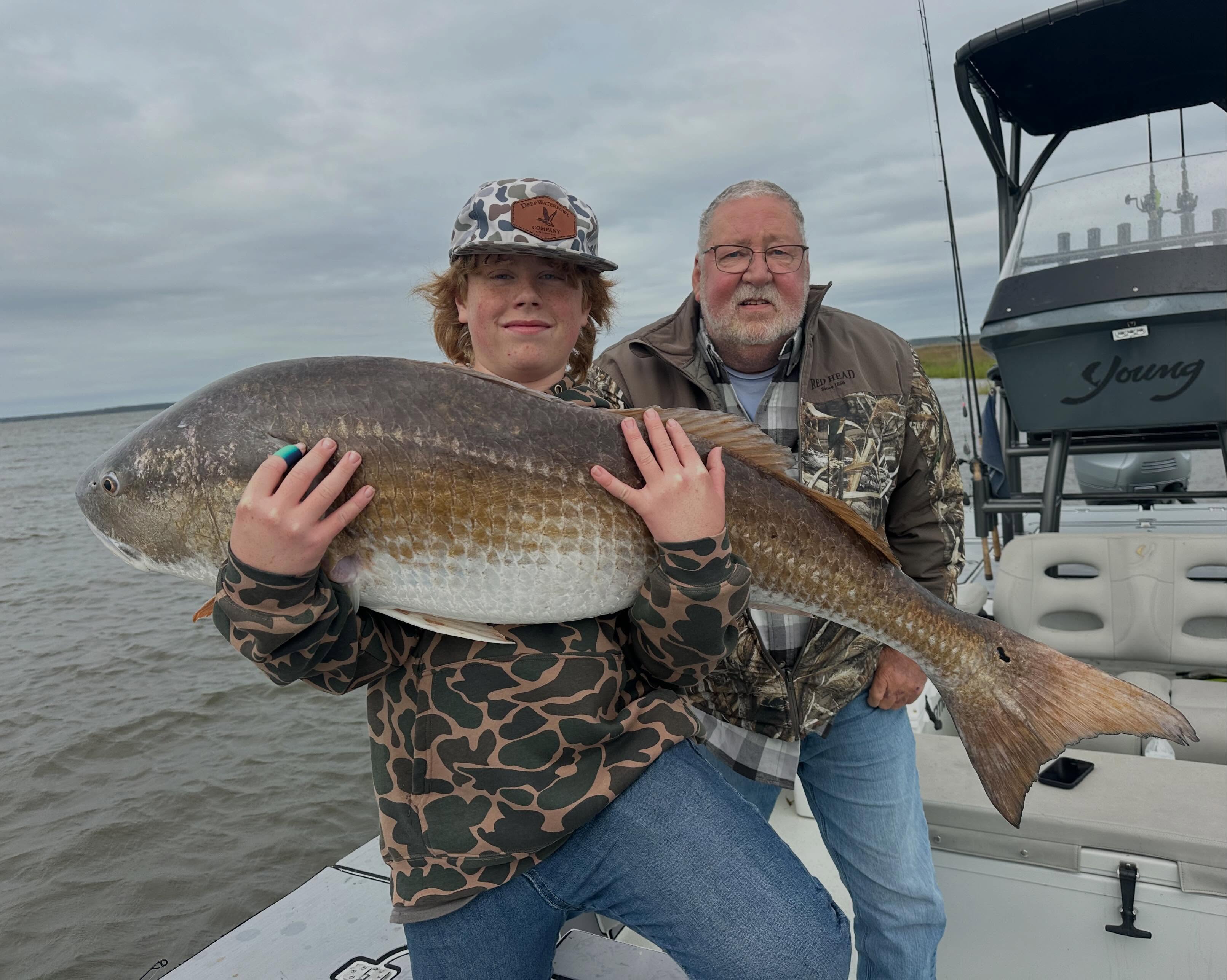 Great trip this morning with Ralph and Carson , Carson caught his first bull red today and it was a whopper, 50 incher right out the gate. The young man proceeded to catch several more citation reds and even let Ralph get in on the action. Fun day, Enjoyed it guys! #takeakidfishing #citation #bullred #drumspots #memories