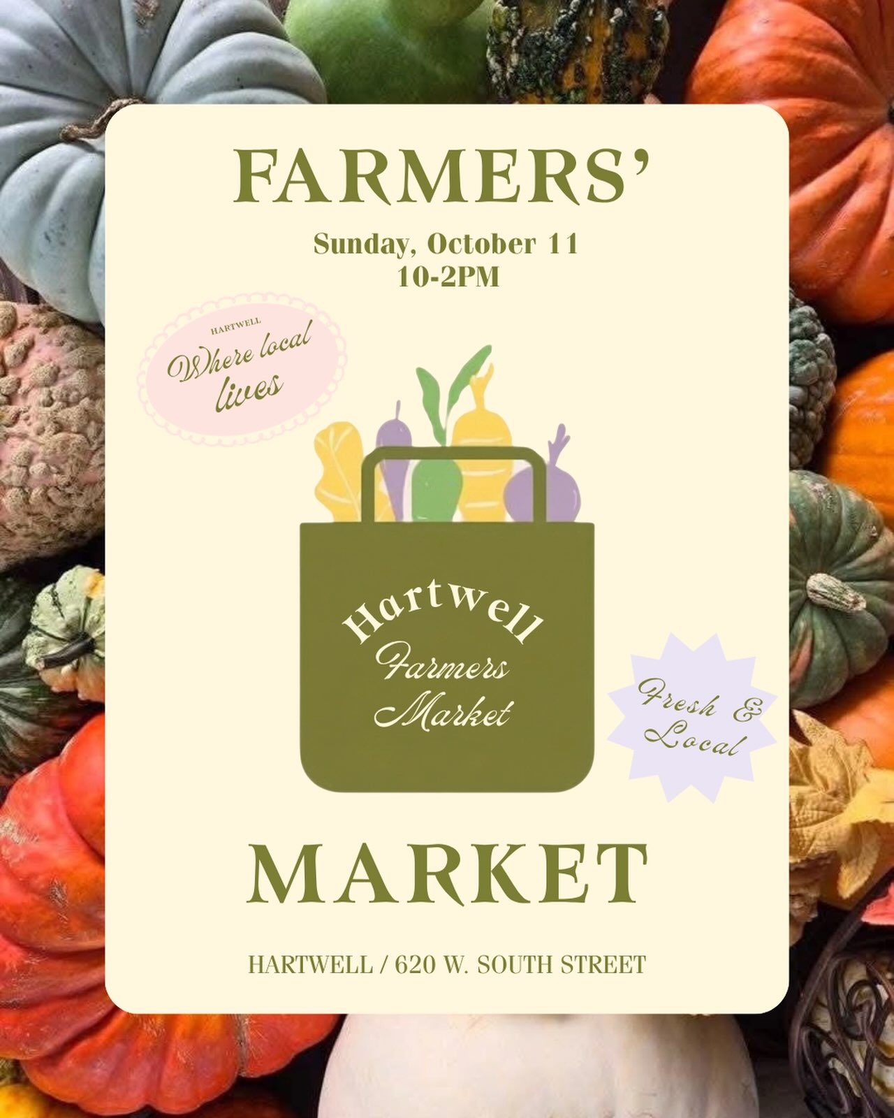 The Hartwell farmer’s market returns on Sunday, October 11th from 10am-2pm! Join us for a casual fall morning with over 20 local makers, baked goods, coffee and live music!