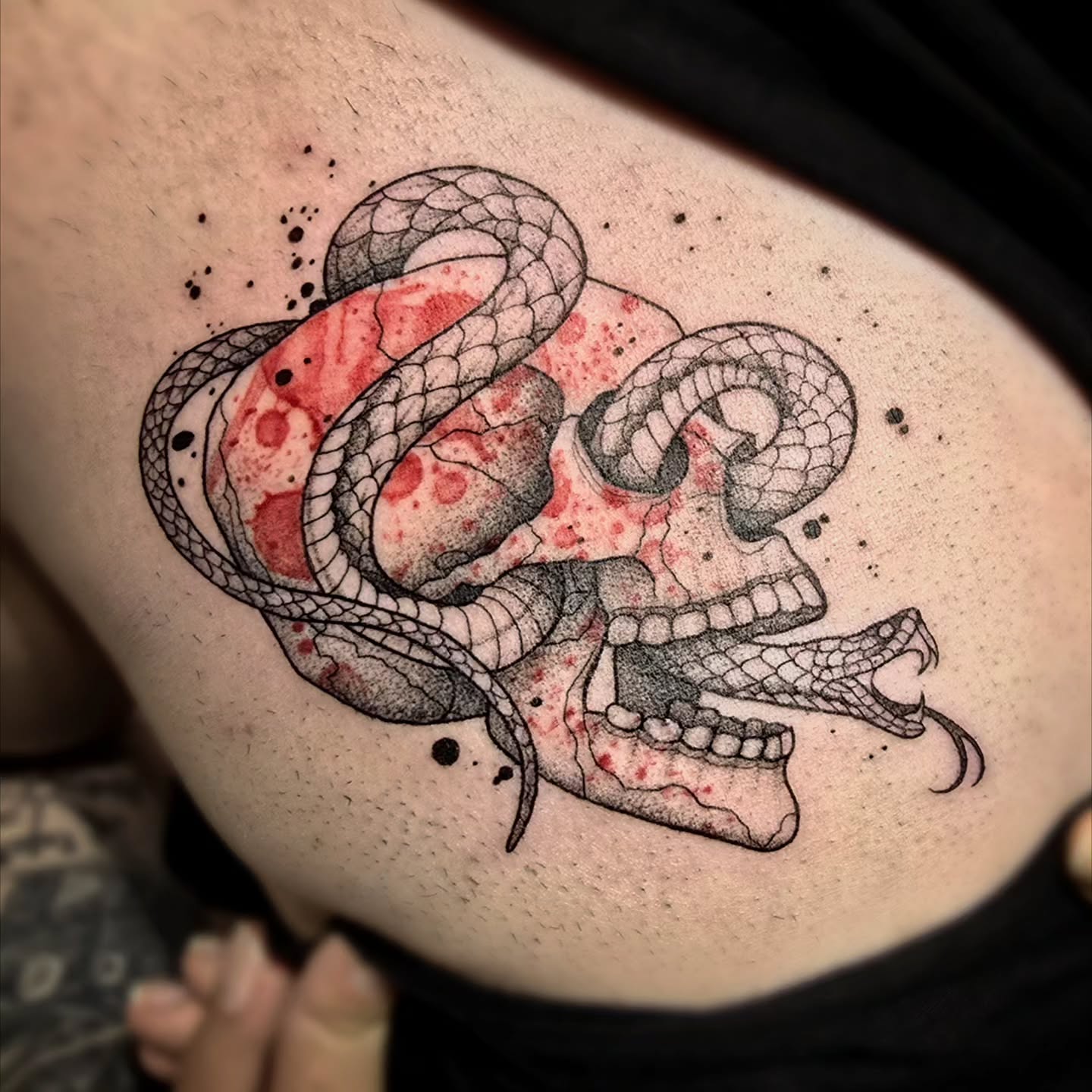 So cool to get one of my flash designs tattooed for @alistairscanlan recently π
.
.
.
#tattoo #art #skull #snake #horror