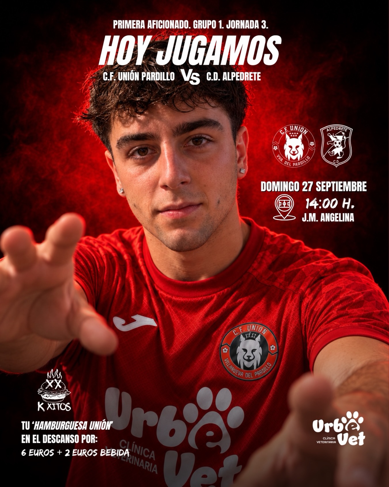 HOY JUGAMOS 🔴⚫️ • 1ªAficionado. Grupo 1. Jornada 3.
🆚 @c.d.alpedrete
🏟️ J.M. Angelina
⏱️ 14:00 h.
🍔Reserva la comida del descanso @kxitos por 6 euros.
¡Somos Unión!
¡Somos Villanueva del Pardillo!