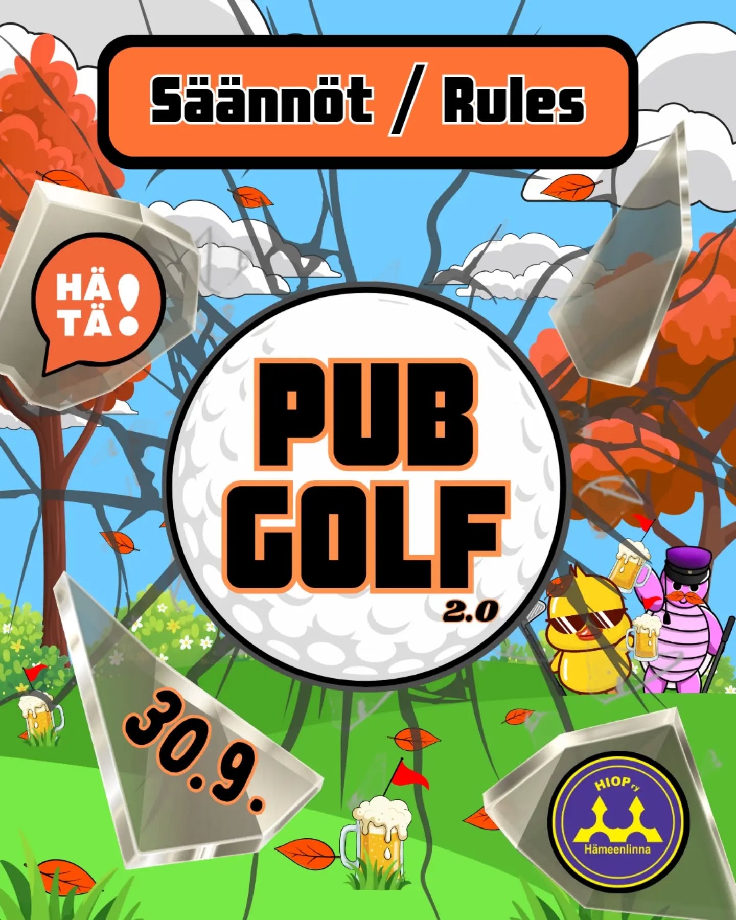 FI/EN
PubGolf lähestyy vauhdilla ja on aika tutustua pelin luonteeseen🏁. Lukekaa suoritusohjeet ja säännöt huolellisesti ennen osallistumista, jottei ikäviä kömmähdyksiä pääse käymään h-hetken koittaessa!🙈
Muistutus:
Tapahtuma on kaikille avoin😉. Jäsenhintaiset liput ovat Insinööriliiton jäsenille ja Tradenomiopiskelijoiden kulta- ja mustajäsenille. Huom❗️Kaikilla osallistujilla tulee olla oma lippu❗️
Lippujen hinnat:
🎫 Jäsen: 2€
🎫 Ei jäsen: 4€
ostakaa lippunne kide.appista vielä kun niitä on jäljellä!
---------------
PubGolf is fast approaching, and it’s time to get familiar with how the game works🏁. Make sure to read the instructions and rules carefully before taking part, so there are no unfortunate mishaps when the event day arrives!🙈
Remember:
This event is open to everyone😉. Member-priced tickets are available for members of the Union of Professional Engineers in Finland and gold/black members of Students of Business and Technology. Please note❗️Every participant must have their own ticket❗️
Ticket prices:
🎫 Member: €2
🎫 Non-member: €4
Buy your tickets from Kide.app while there are still some left!