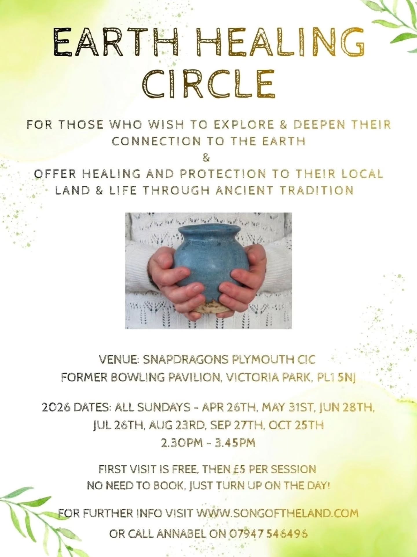 Last session tomorrow! Come and have a peaceful time with us on site, taking part in some earth healing. Donation based, first time is free.
