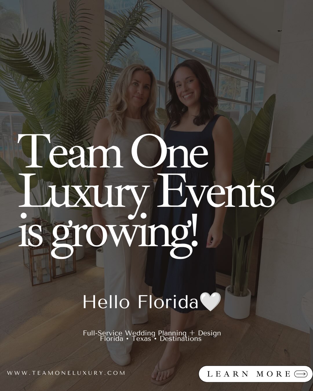 Hello, Florida. 🤍🌴
This is a chapter we’ve been quietly building toward, and today we finally get to share it.
Team One Luxury Events is officially expanding our full-service wedding planning + design experience into Florida.
With an established presence in Texas and now a team member based in Orlando, we are excited to serve couples throughout Orlando, Palm Beach and beyond as we continue building relationships with the incredible venues and wedding professionals who make Florida such an extraordinary place to celebrate.
And we couldn’t imagine beginning this chapter without introducing Abi.
For the last 16 years, Abi has poured her creativity and heart into the wedding industry through Cupcake Photography. She has spent hundreds of wedding days behind the lens—watching timelines unfold, working alongside planners and vendors, anticipating moments before they happen, and experiencing firsthand what makes a wedding day feel effortless.
When life brought Abi to Orlando, it opened the door to something new.
Today, she brings that experience, creativity and heart to Team One Luxury Events as she steps into the planning + coordination side of the industry. And we couldn’t be more excited to have a longtime vendor friend become part of the Team One family.
And to our Texas couples, venues and vendor partners: Texas isn’t going anywhere. 🤍
Our Texas division continues to grow with an incredible executive team supporting our couples, our vendor relationships and the level of service Team One has been built upon.
This isn’t a move away from Texas.
It’s the growth of Team One.
Texas + Florida.
One team.
One standard of service.
And spending time together at Amrit Ocean Resort in Palm Beach felt like the perfect place to mark the beginning of this next chapter.
To the Florida wedding community: hello. We can’t wait to work with you.
And to the couples planning their 2027 + 2028 Florida weddings—we’d love to hear what you’re dreaming about.
Florida • Texas • Destinations
Full-Service Wedding Planning + Design
#FloridaWeddingPlanner #PalmBeachWeddingPlanner #OrlandoWeddingPlanner #FloridaWeddings #PalmBeachWedding