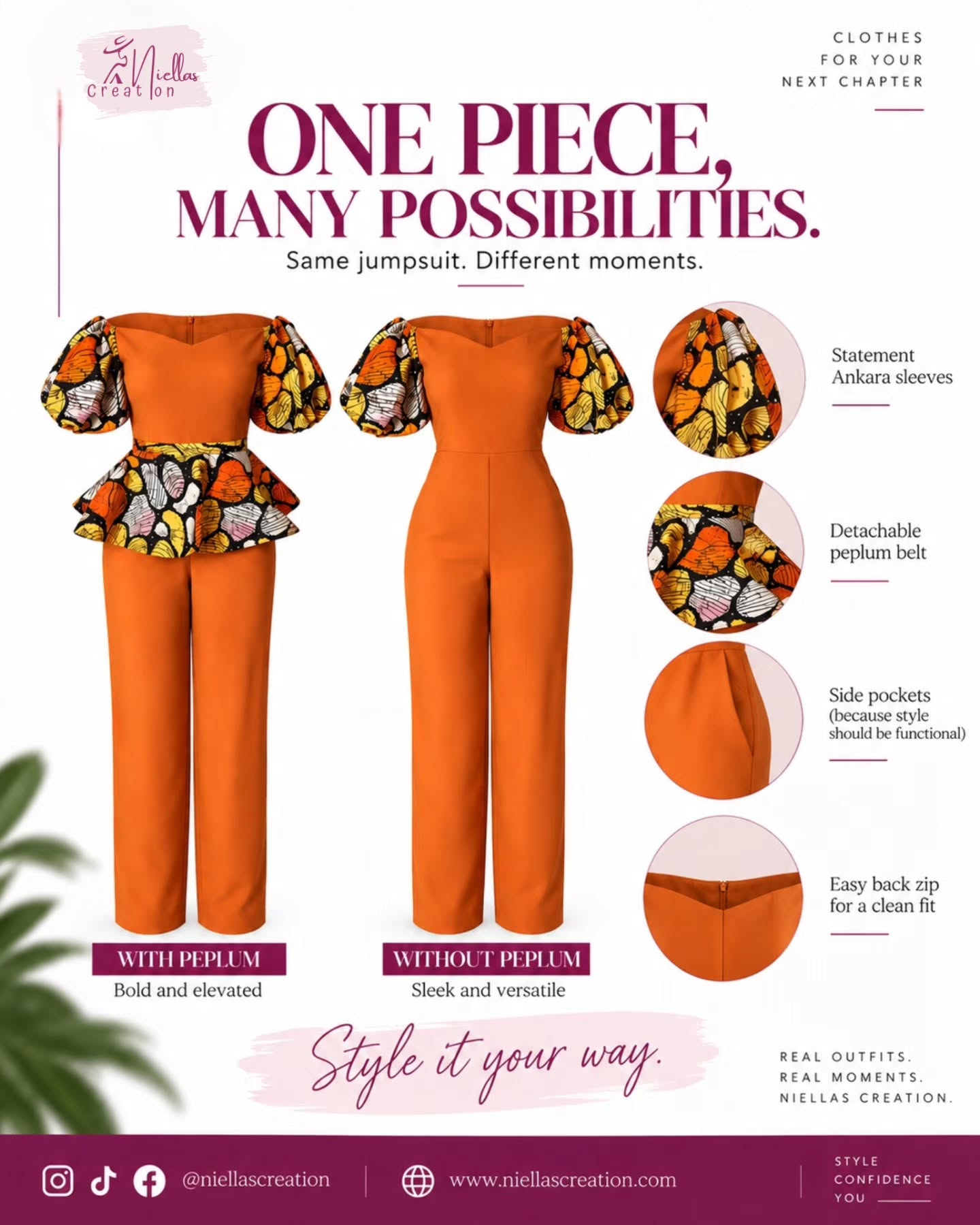 Friday has entered the chat… so where are we wearing Dami? 👀
Brunch that somehow becomes an all-day outing?
Dinner or date night?
A wedding this weekend?
Or girls’ night where “just one drink” is clearly a lie? 😂
Same Dami jumpsuit, different plans.
•
And when you want to switch things up, add the detachable peplum and you’ve got a completely different look.
.
Swipe to see how we’d style her for different moments. ➡️
Where are YOU wearing Dami this weekend?
Shop Dami at niellascreation.com or tap the link in bio to shop.
•
•
#NiellasCreation #DamiJumpsuit #FridayStyle #WeekendStyle #AnkaraFashion AfricanFashion BrunchStyle WeddingGuestStyle DateNightStyle CanadianFashion