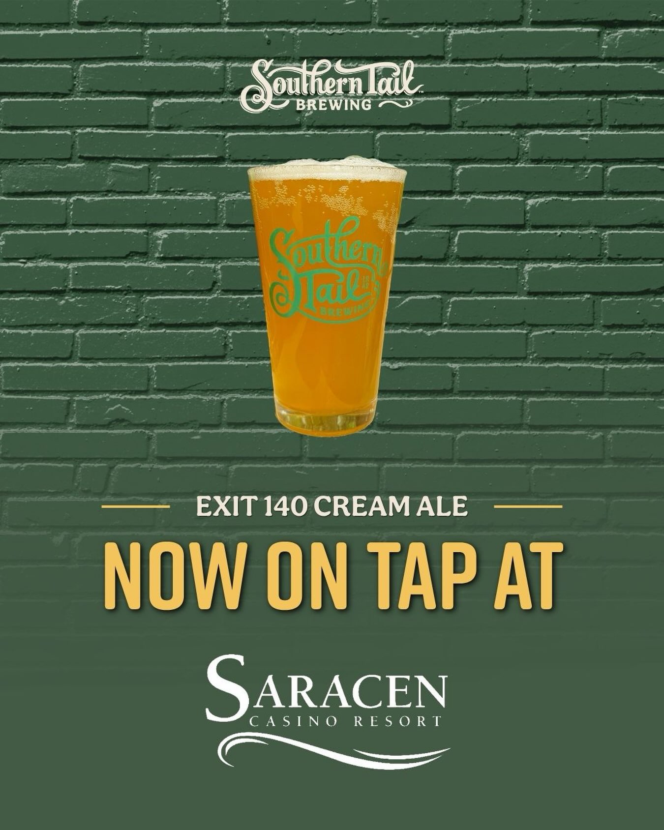 Exit 140 Cream Ale and a night at Saracen? That’s a win-win. 🍻
You can now grab a pint of Exit 140 at Saracen Casino Resort on your next stay. Give it a try, and let us know what you think!
📍 Saracen Casino Resort | Pine Bluff, AR
#SouthernTailBrewing #Exit140 #SaracenCasino #PineBluffAR #ArkansasCraftBeer
