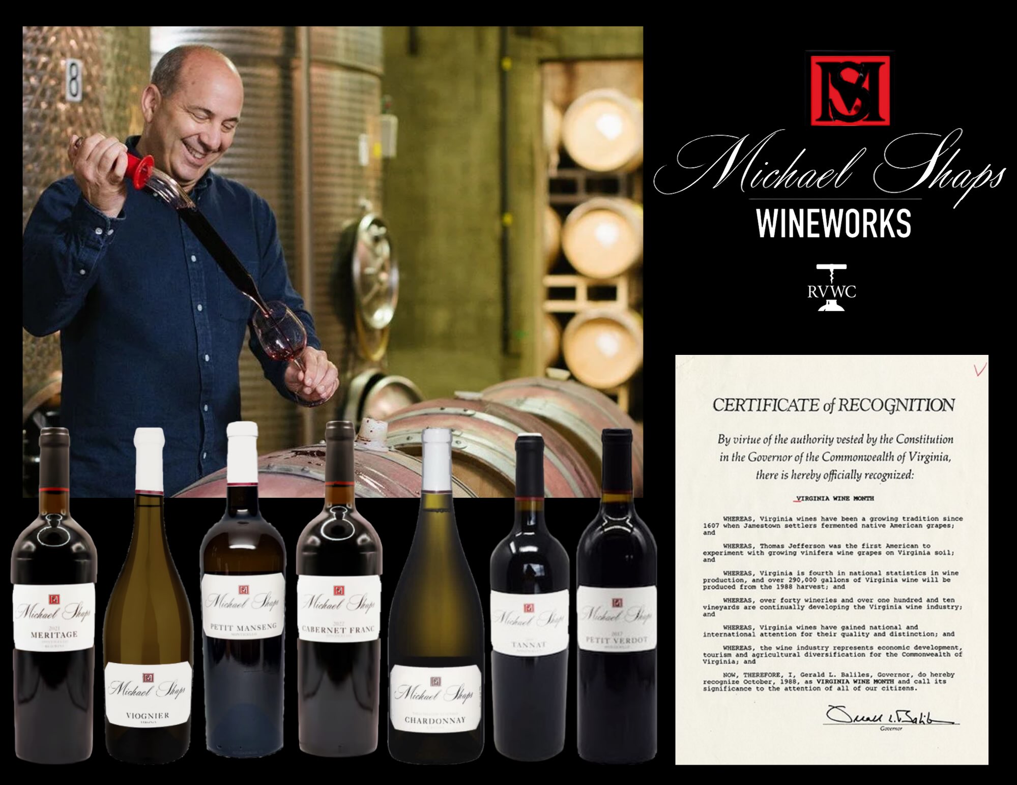 ✨Spotlight on Michael Shaps Wineworks✨
Each October since 1988, the Commonwealth sets aside a month to drink (more of?) its own wine, and we feel compelled to put a spotlight on a producer whose outsized presence has been a throughline in modern Virginia winemaking, and whose skills are not constrained by mere borders of the state: Michael Shaps. 👏
It’s hard to understand how a man with only two hands could have one in so many things: contracts in Virginia and Burgundy, twenty-plus client wineries, a tasting room in Charlottesville, and a long line of winemakers trained in his cellar. He needs a team just to help him carry all his awards. 🏆
The early ad campaign for our favorite October celebration still holds true: “To Fully Appreciate a Virginia Autumn, You May Need Glasses.” We’re pleased to present a starter list of suggestions for how you can fill those glasses (but be sure to ask us about the full list of what Michael offers these days - it’s a list longer than this post). 🍷
Michael is in the market all October, pouring at dinners and tastings in various locations across Virginia, DC, and Maryland. Ask your rep where he’ll be, or how to get him in front of your crowd.