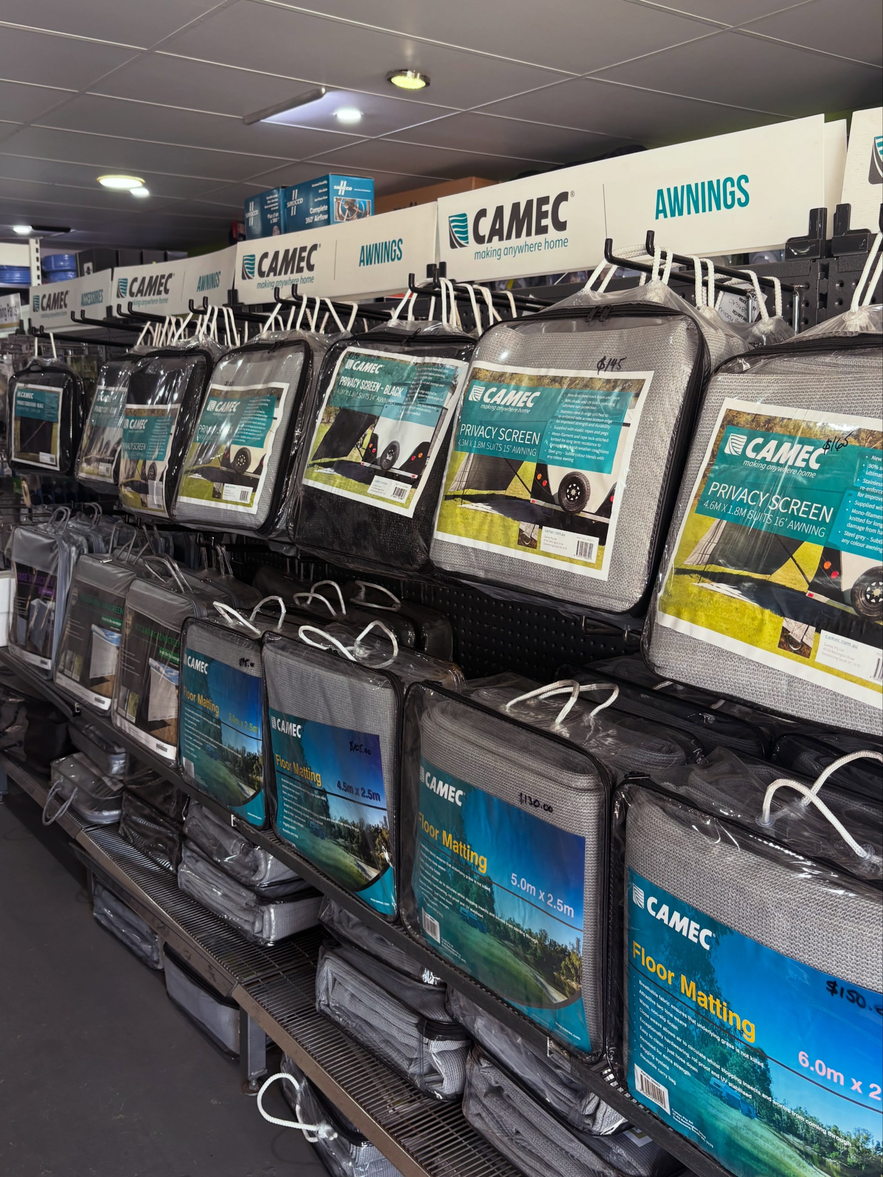 Call into the shop these school holidays! Full range of Camec privacy screens and floor matting in stock, along with all your other awning and caravan accessories 🚐