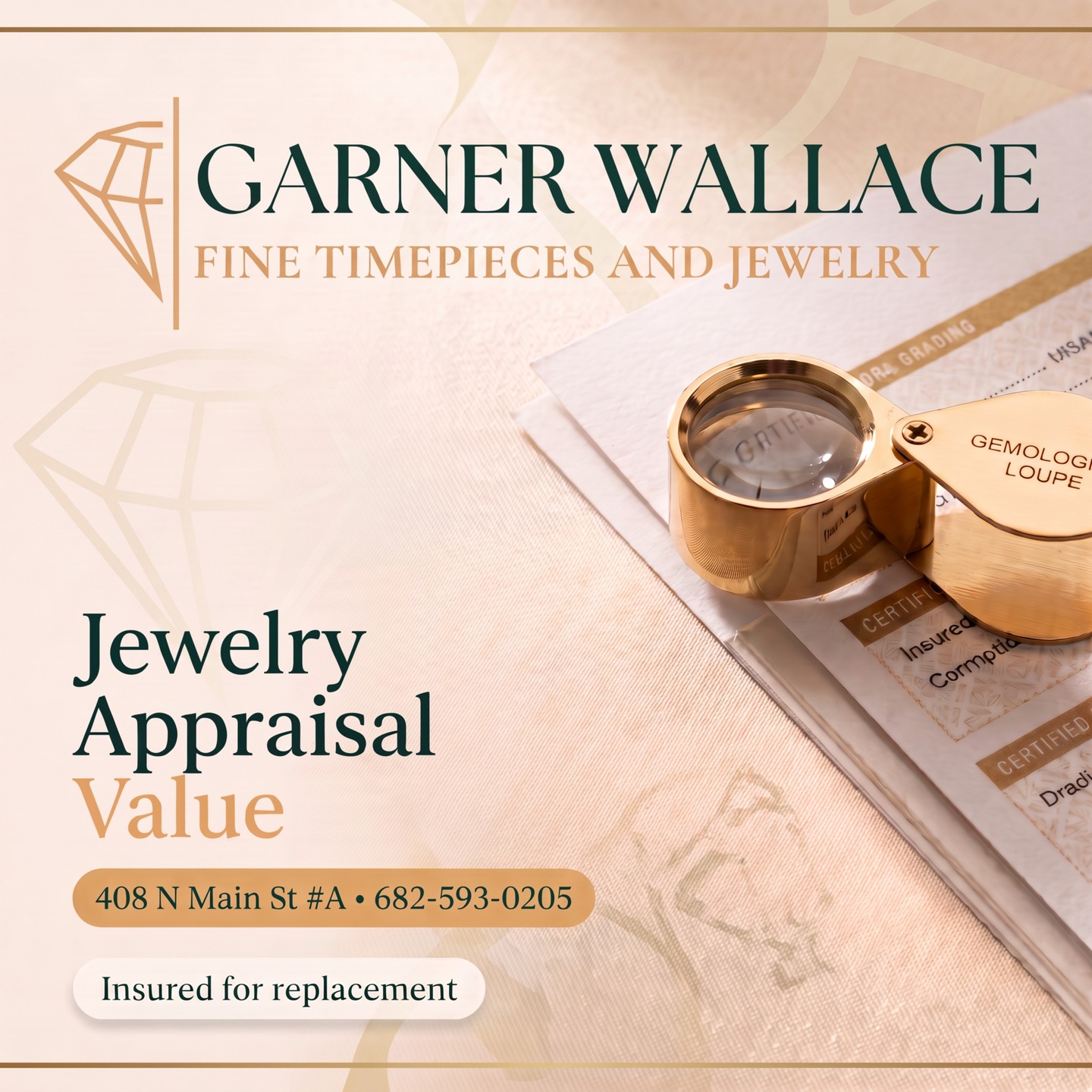 Understanding your jewelry’s true value requires more than a simple glance. Professional appraisals involve a detailed analysis of clarity, cut, color, and metal composition using precision tools like gemological loupes. These documents don’t just verify authenticity; they establish a formal record for your collection’s history and fair market standing. 🔍 Accurate documentation is the key to protecting your investment, ensuring your pieces are properly valued and fully insured for replacement. Visit Garner Wallace for expert guidance on your estate jewelry and timepieces. 💎
Garner Wallace
408 N Main Street, Suite A, Keller, TX
682-593-0205
Walk-ins welcome.
#jewelrydesigner #personalizedjewelry #gemstonejewelry #naturalgemstones #vintagewatch 
