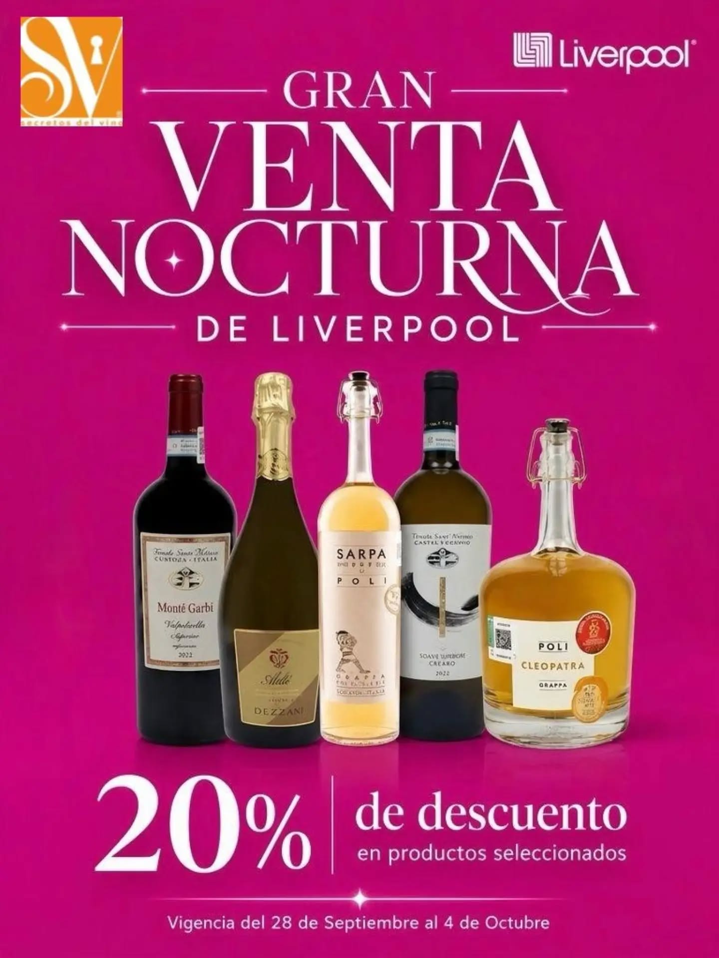 🌙 Gran Venta Nocturna Liverpool
¡Es momento de brindar como te mereces! Durante esta Gran Venta Nocturna, descubre la sofisticación, el sabor y las mejores cosechas en nuestra selección exclusiva de Secretos del Vino.
🍇 Aprovecha un 20% DE DESCUENTO en etiquetas y productos seleccionados del 28 de Septiembre al 4 de Octubre
👉 www.liverpool.com.mx
#VentaNocturnaLiverpool
#SecretosDelVino
#OfertasIncreíbles
#WineLovers