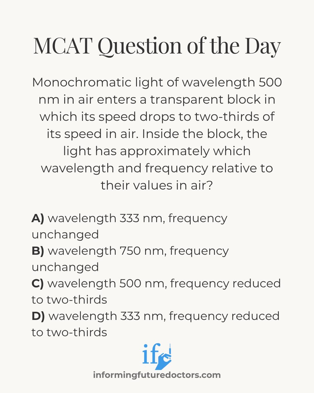 🧪 It’s MCAT Monday!
Here’s a practice question from the Chem/Phys section. Swipe through the next two slides to reveal the correct answer and see the rationale behind it!