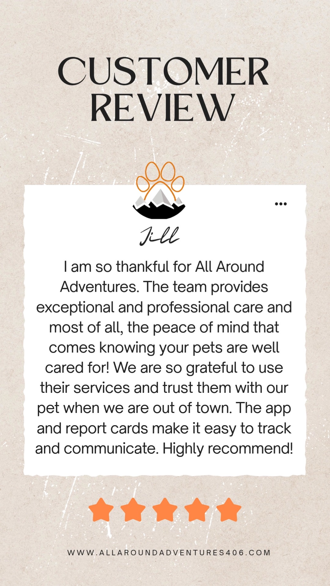 Our goal has always been to provide exceptional, reliable care so you never have to worry while you're out of town. 👏
Reviews like this from Jill remind us why we do what we do every single day. Thank you to all of our incredible clients for letting us love and care for your pets! 🧡✨
.
.
.
#montana #missoula #canine #dogwalker #montanagram #missouladogs #missoulapets #missoulacats #dogsofmissoula #catsofmissoula #dogsofinstagram #dogsofinsta #dogsofinstaworld #catsofinstagram #catsofinsta #puppies #optoutside #allaroundadventures #newadventure #chickens #fish #reptiles #horses #5stars