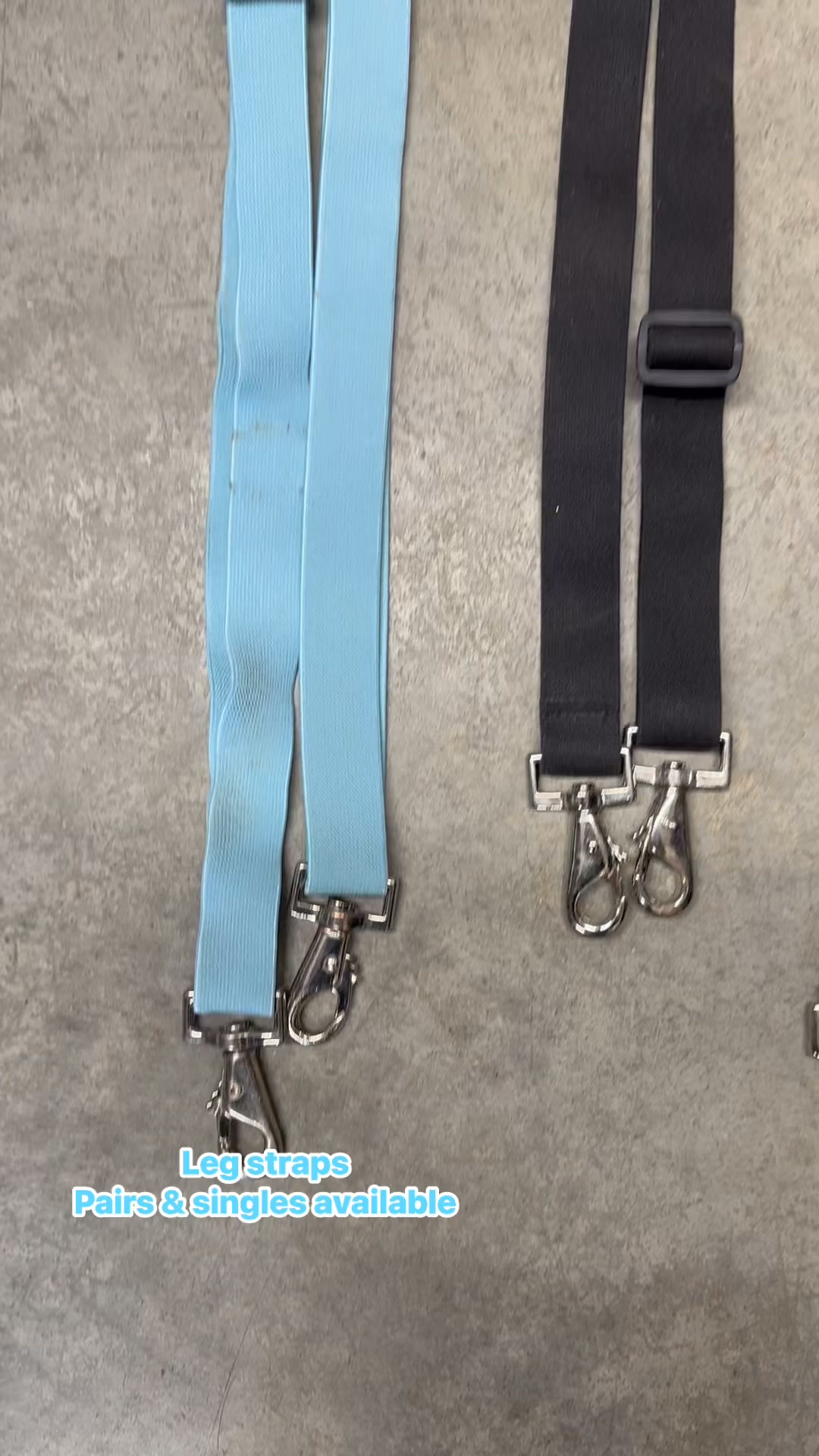 LEG STRAPS
blue pair:
Condition: EUC
Size: O/S (horse)
Price: $10
black pair:
Condition: NWOT
Size: O/S (horse)
Price: $15
black pair:
Condition: NWOT
Size: O/S (horse)
Price: $15
white single:
Condition: GUC
Size: O/S (horse)
Price: $4
black single:
Condition: GUC
Size: O/S (horse)
Price: $4