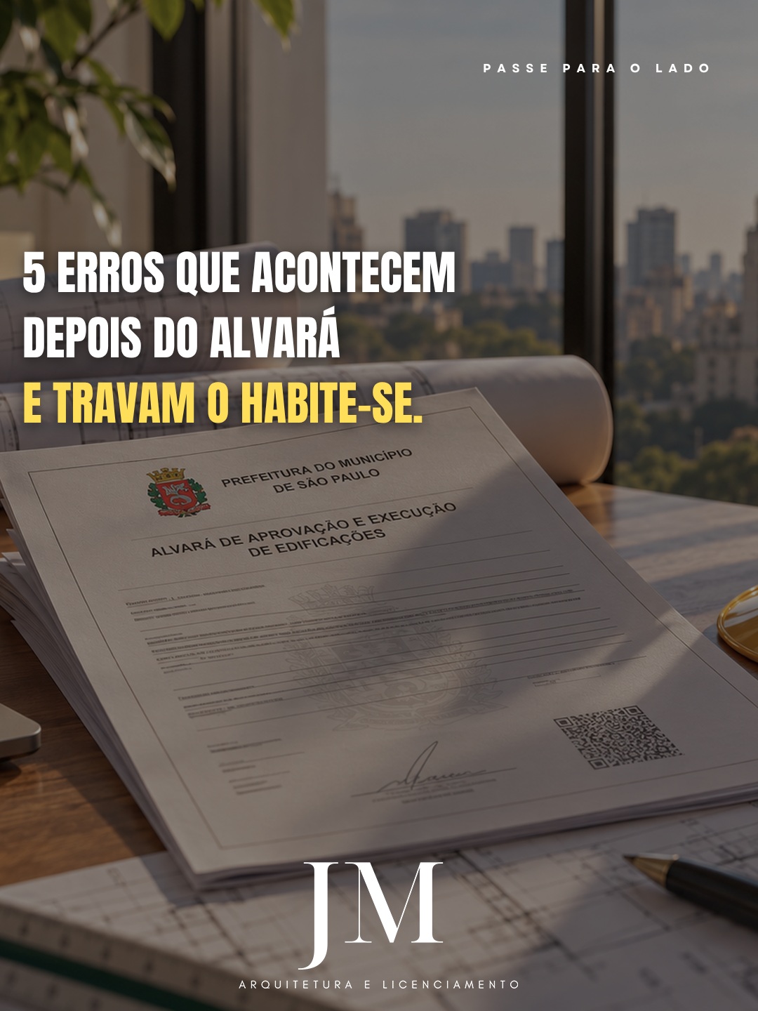 O alvará foi emitido. A obra começou. E é exatamente aqui que os erros mais comuns acontecem, os que travam o Habite-se meses depois.
Nenhum deles é inevitável. Todos eles são previsíveis.
Na JM Arquitetura e Licenciamento, acompanhamos cada etapa do processo para que o imóvel chegue ao cartório sem surpresas.
Envie ALVARÁ no direct ou leia o post completo no blog — link na bio.
#regularizaçãodeimóveis
#aprovacaodeprojeto
#alvaradeconstrução
#habitese