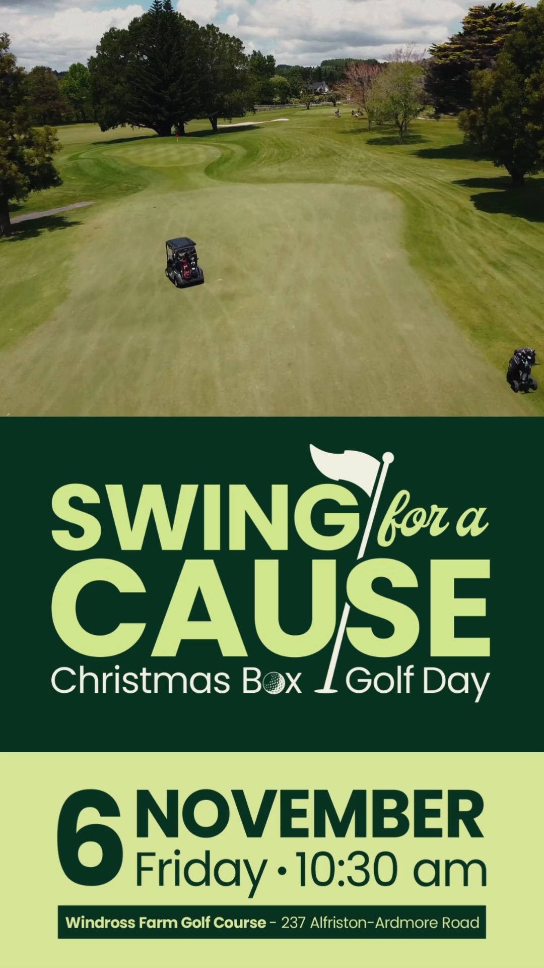 What if your next round of golf could help bring some Christmas cheer for a family in need?
On 6 November, we'll be teeing off at the beautiful Windross Farm Golf Course in Ardmore, bringing together friends, colleagues, and supporters for a day that goes far beyond golf.
Every player, sponsor, and donor will help make Christmas a little brighter for families facing tough times. It's a chance to enjoy a great day out while contributing to something truly meaningful.
Can't make it onto the course? You can still support the event by sponsoring a hole or donating an auction item.
Together, we can turn a day on the fairway into lasting memories for families this Christmas.
www.galabid.com/xmasbox26 or contact us at info@christmasbox.co.nz