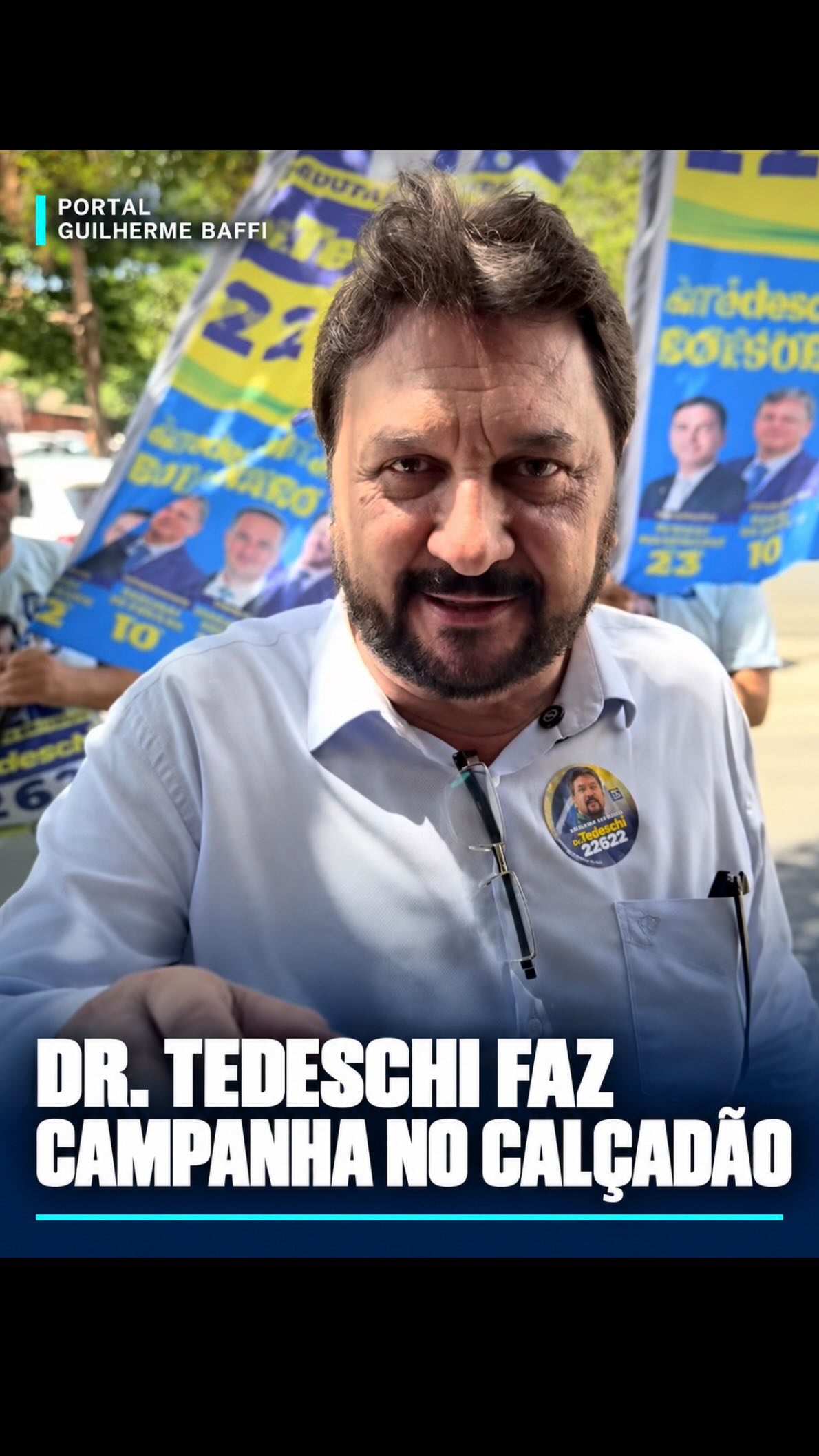 DR. TEDESCHI FAZ CAMPANHA NO CALÇADÃO E APONTA BOLSA TRABALHO COMO PRIORIDADE
O ex-vereador de Rio Preto Dr. Tedeschi, candidato a deputado estadual, fez campanha neste sábado (26) pelo Calçadão de Rio Preto.
Durante a movimentação, Tedeschi conversou com comerciantes e moradores e, em entrevista ao Portal Guilherme Baffi, afirmou que uma de suas principais propostas é o Bolsa Trabalho.
Segundo o candidato, a iniciativa é uma prioridade de sua campanha e tem como foco ampliar oportunidades de trabalho e geração de renda.
Mais informações no Portal Guilherme Baffi.