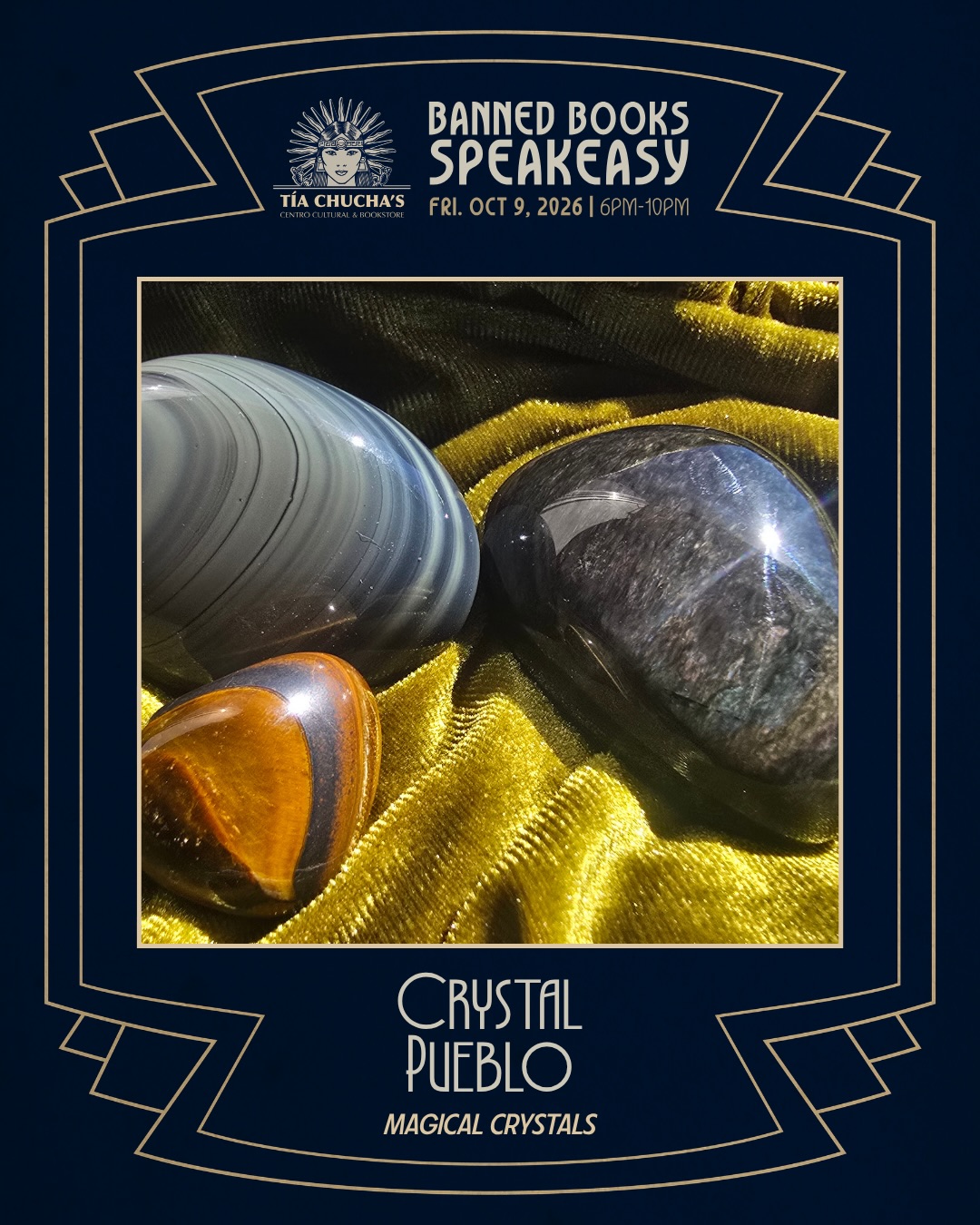 Find your personal crystal with Crystal Pueblo on Friday, October 9th, 6pm-10pm for our Banned Books Speakeasy.
We will have a wide selection of historically challenged and banned books, mocktails, complimentary wine, live music, polaroid photography, desserts, antiques and more.
This event is free, no RSVP necessary.
#crystals #bannedbooks #bannedbooksweek #sanfernandovalley #818