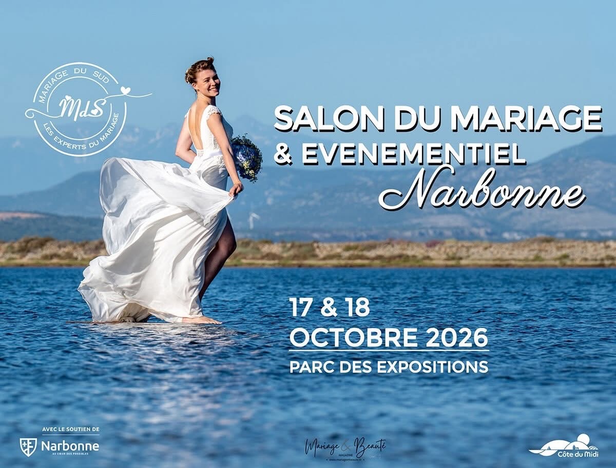 ✨ À vos agendas…
Le Salon du Mariage & de l’Événementiel vous donne rendez-vous les 17 & 18 octobre 2026 au Parc des Expositions de Narbonne.
Que vous soyez au début de vos préparatifs ou à la recherche des derniers détails qui feront toute la différence, venez rencontrer des professionnels passionnés qui vous accompagneront dans la réalisation de votre projet.
🤍 Inspiration, conseils, tendances et belles rencontres vous attendent tout au long du week-end.
📅 17 & 18 octobre 2026
📍 Parc des Expositions de Narbonne
@villedenarbonne
✨ Réservez la date… nous avons hâte de vous accueillir 🤍
————
Photos : @jmcornuoriginalphotography
Robe : @carrieremariage
Bouquet : @corte_fleuriste
Mise en beauté : @lefauteuilbysylvie @douceurdunjourbeaute
Mannequin : @mel_wrt