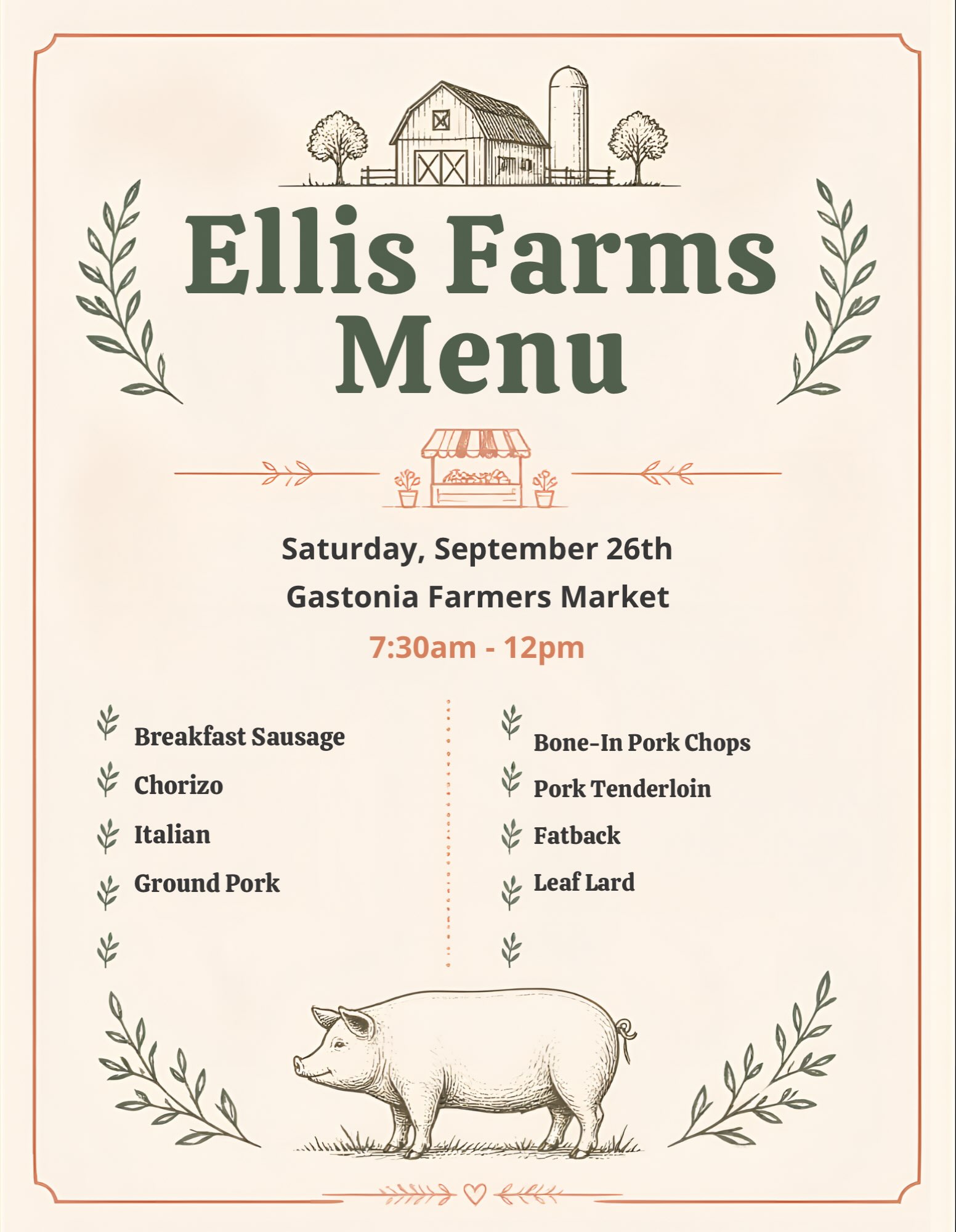 We hope to see you all bright and early tomorrow at the Gastonia Farmers Market. The fun starts at 7:30am. Come out for your pasture raised pork favorites! 🐖 @gastoniafarmersmarket #supportncfarms #knowyourfarmerknowyourfood #pastureraisedpork