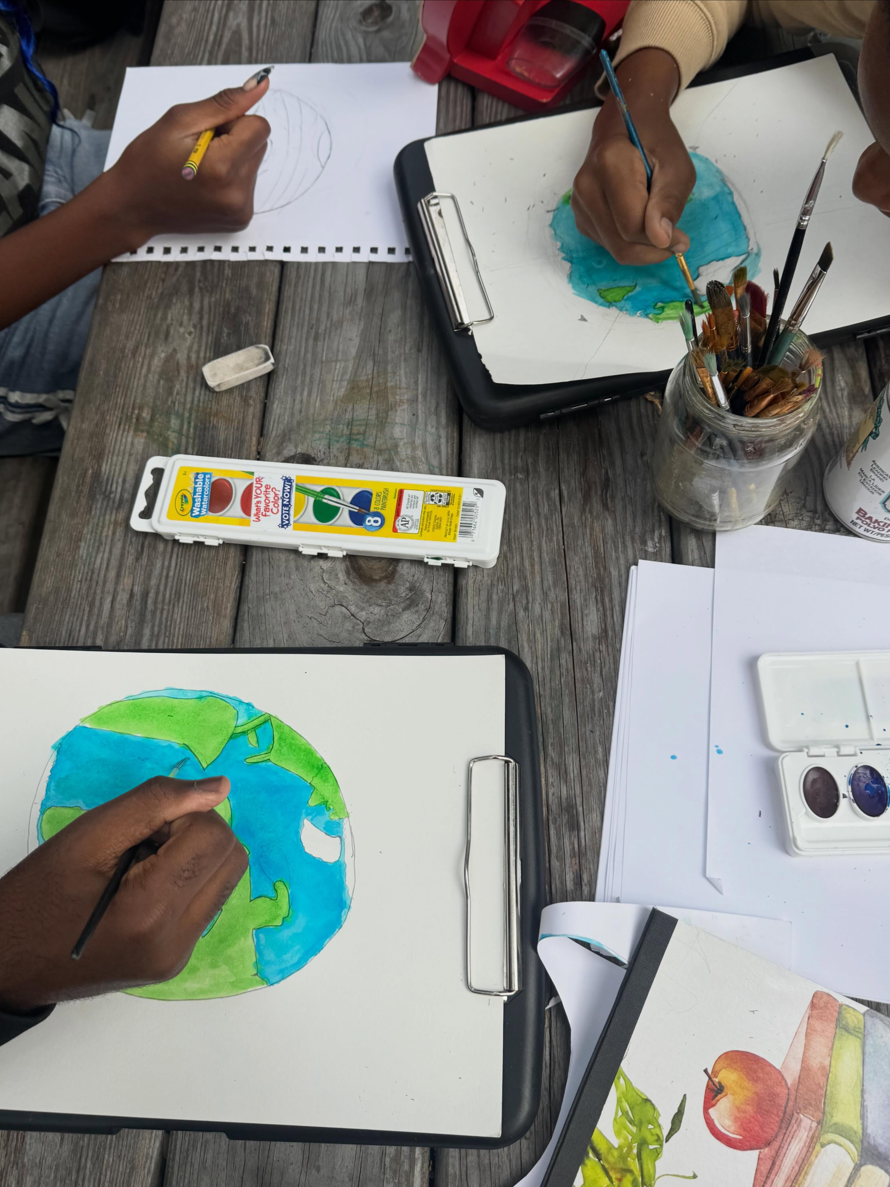 Prime Meridian, Equator, Hemispheres, Cardinal Directions, Main Lesson Book Pages, Watercolor, Copywriting while Talking, Laying, and Laughing.
#gatherforestschool #waldorfchildhood #montessorioutdoor #forestschool #blackhomeschooling
