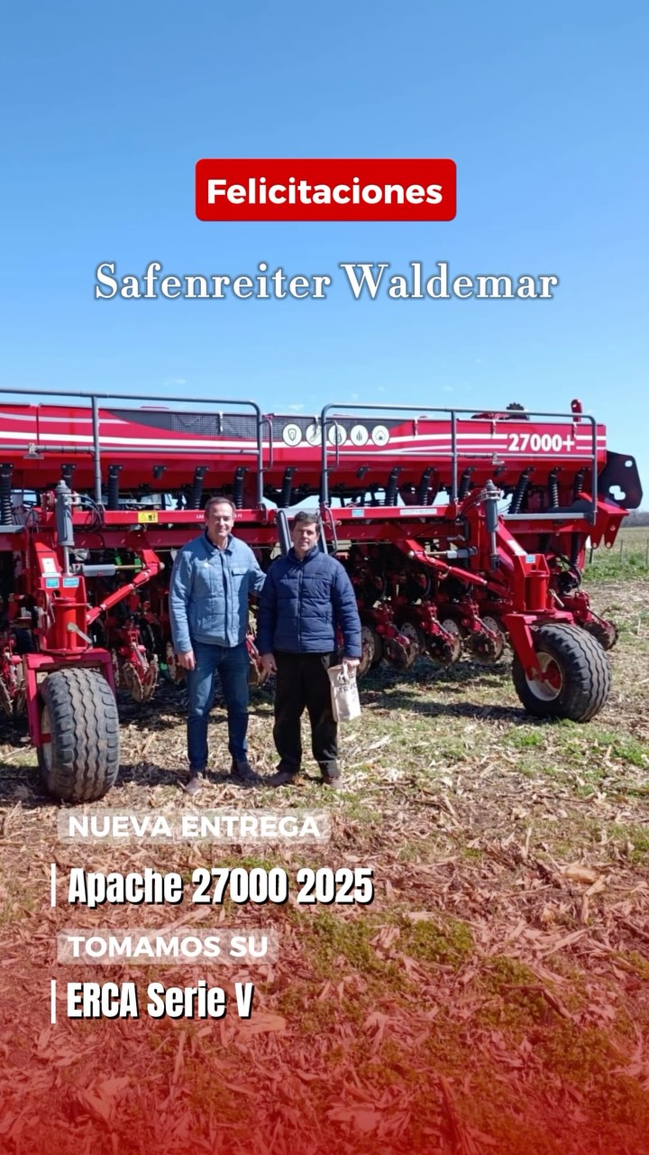 APACHE 27000 LISTA PARA SEMBRAR FUTURO! 🚀🌱💪
¡Tremenda bestia que sale de nuestro patio directo a trabajar la tierra! Felicitaciones a Safenreiter Waldemar por esta gran adquisición.
✅ Equipo: Sembradora Apache 27000.
✅ Destacado: Robustez inigualable, copiado de terreno perfecto y máxima eficiencia para que cada semilla cuente.
✅ Respaldo: La garantía comercial y técnica de siempre en Trevor Agro.
¡A dejar esa cama de siembra impecable! Gracias por la confianza. 🙌✨
#TrevorAgro #Apache #EntregasAgro #CampoArgentino #MaquinariaAgricola FierrosAgro