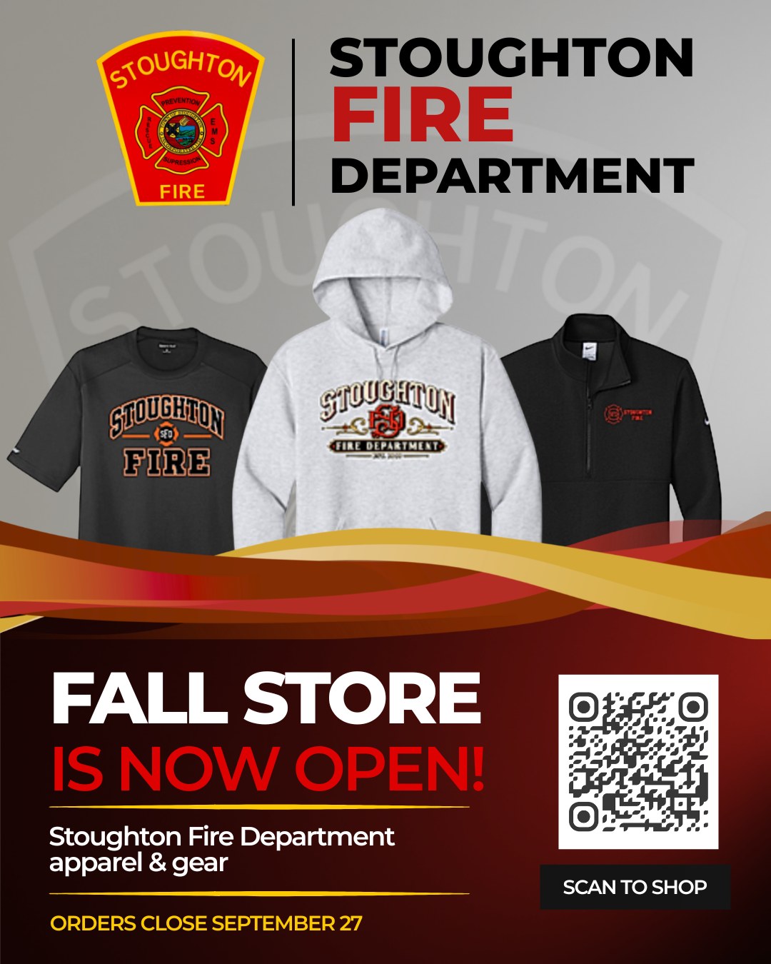 Tomorrow is your last day to show your support for SFD with apparel and gear, featuring custom hoodies, quarter-zips, tees, and more. Whether you're staying warm on cool fall nights or looking for everyday department wear, now is the time to grab yours.
How to Order: Scan the QR code in the graphic or click the link in our bio to shop the full collection.
Deadline: Orders close on September 27. Don’t wait—once the store closes, it's done for the season!
#SFD