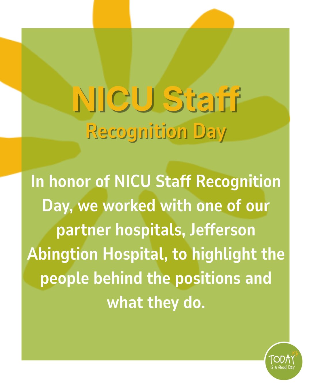 On NICU Staff Recognition Day, we want to acknowledge the hard-working people who put everything into the care they provide NICU children & families. In collaboration with one of our partner hospitals, Jefferson Abington Hospital, we are giving you an inside look of each role & their responsibilities. Thank you to NICU Staff everywhere, you’ll never know the depth of our gratitude🤍 #nicustaffrecognitionday #nicuawarenessmonth #todayisagoodday #nicutoday