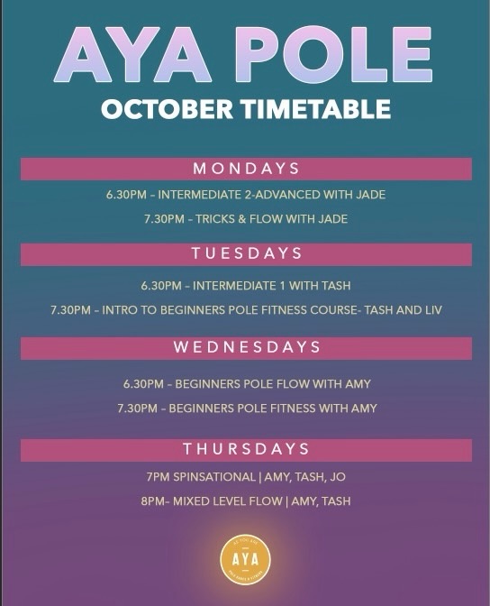 October at AYA 🍂✨
New month, fresh timetable and even more ways to move with us ✨
We’ve listened to feedback with a new session, Mixed Level Flow, guest instructors and plenty of open pole practice sessions across the month.
Whether you’re here for tricks, flow, fitness or just some time on the pole, find your class and get booked in 💫
Click the link in our bio 🔗