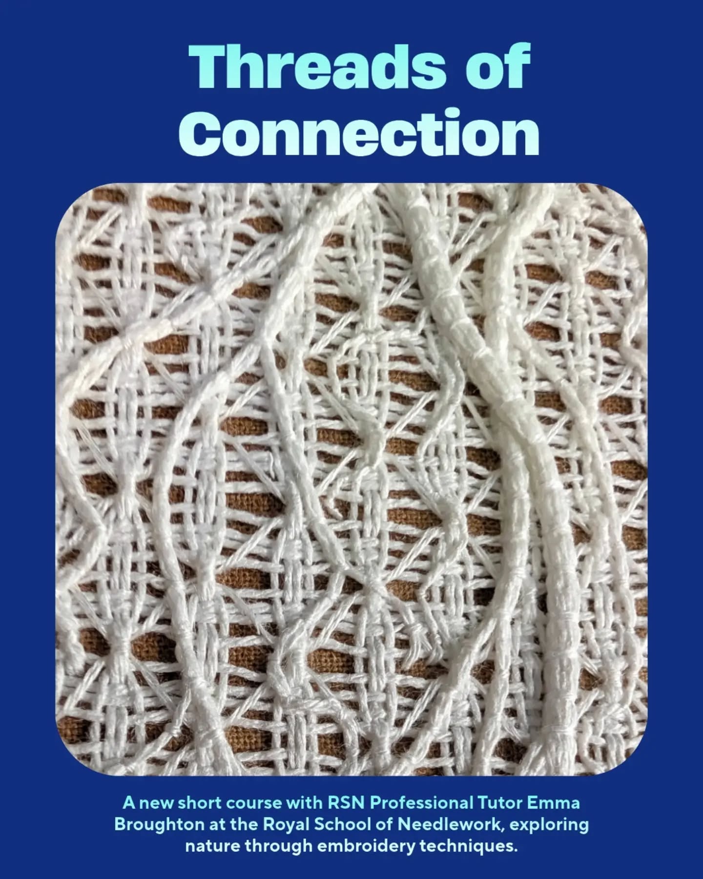 Delighted to announce my brand-new class: Threads of Connection-inspired by the RSN fragile threads project.
Priority booking opens for @royalneedlework Friends on 30th September, followed by general booking on 3rd October via their brand new website ✨
Booking link in comments.
I’ve poured so much love into the design and technical processes of this experimental White work course. Across two days, we’ll layer coffee painting to build an earthy ground, before stitching fine mycelial structures using drawn-thread and pulled work, balanced with bold couched roots. Use my design or create your own root system.
Suitable for all skill levels from absolute beginners to seasoned stitchers looking to try something unconventional.
#mycelium #roots #whiteworkembroidery #modernembroidery #textileartist
