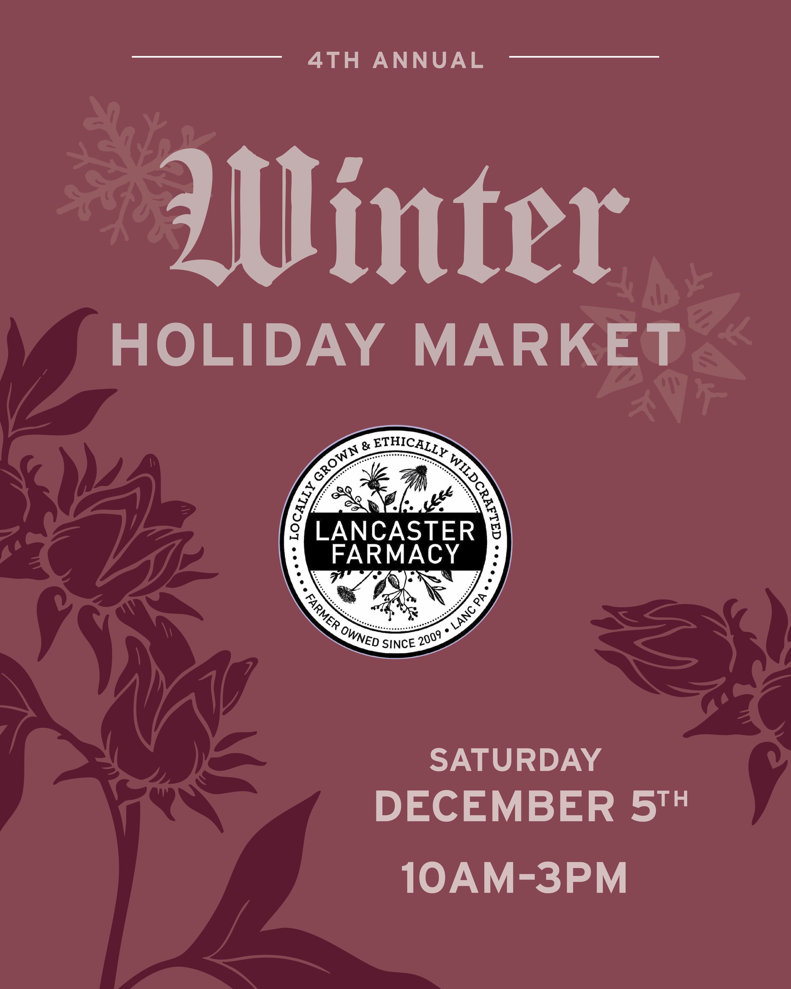Save the date folks! We are excited to officially announce our 4th annual Winter Holiday Market is happening! We were sad to have missed last year so even more excited to be bringing this festive market back!!
Vendor applications are now open until 10/15. Consider applying if you are a maker of unique and original things. We welcome anything from textiles, ceramics, visual art, woodcrafts, and more.
Link to apply is in our bio and will be posted here and Facebook. We will post it on our website in the next few days. You can also email lancfarmacyproducts@gmail.com if you have questions or need the direct link.
