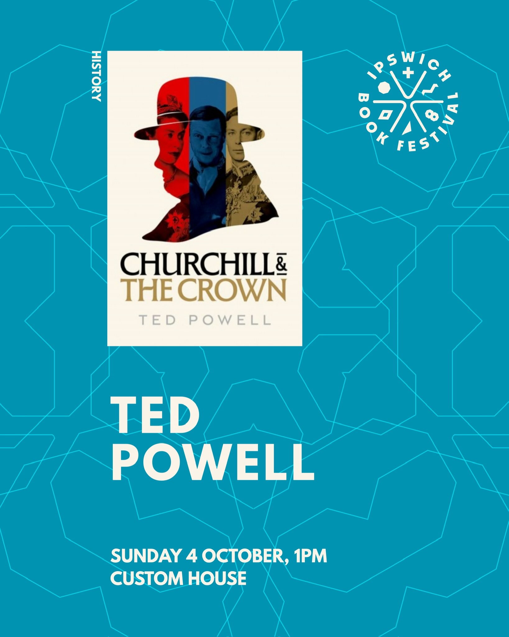 If history is your thing, then why not check out the Ted Powell event at @ipswichbookfestival on Sunday 4th October.
This event is at Custom House on the waterfront, and Ted will be talking to @taffgillingham about his book Churchill & The Crown.