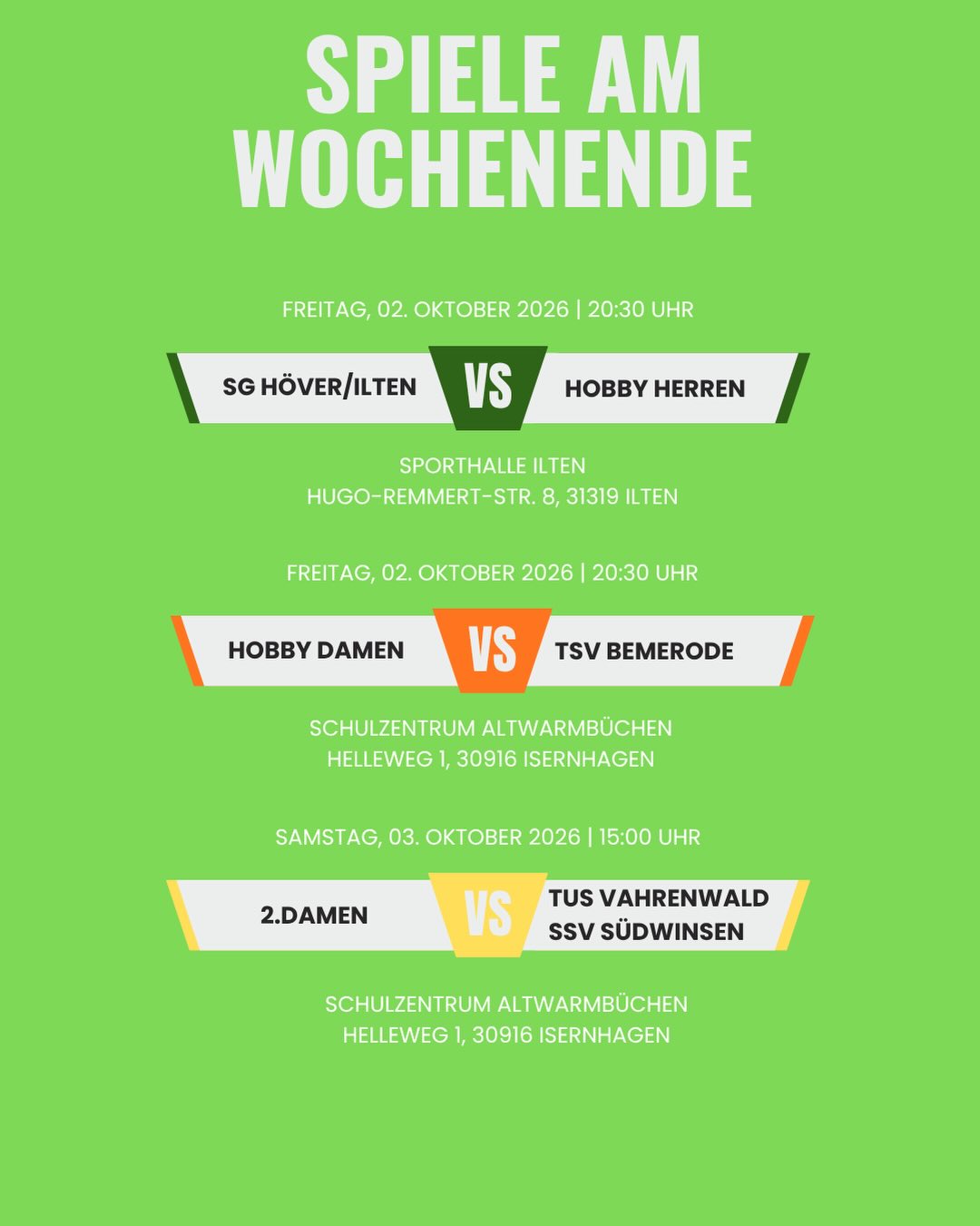Der nächste Spieltag steht an. Das erste Spiel unserer neuen Hobby-Damenmannschaft und der erste Heimspieltag der 2. Damen. 🏐💪🏻
#tusaltwarmbüchen #tusaltwarmbüchenvolleyball #heimspiel #volleyball