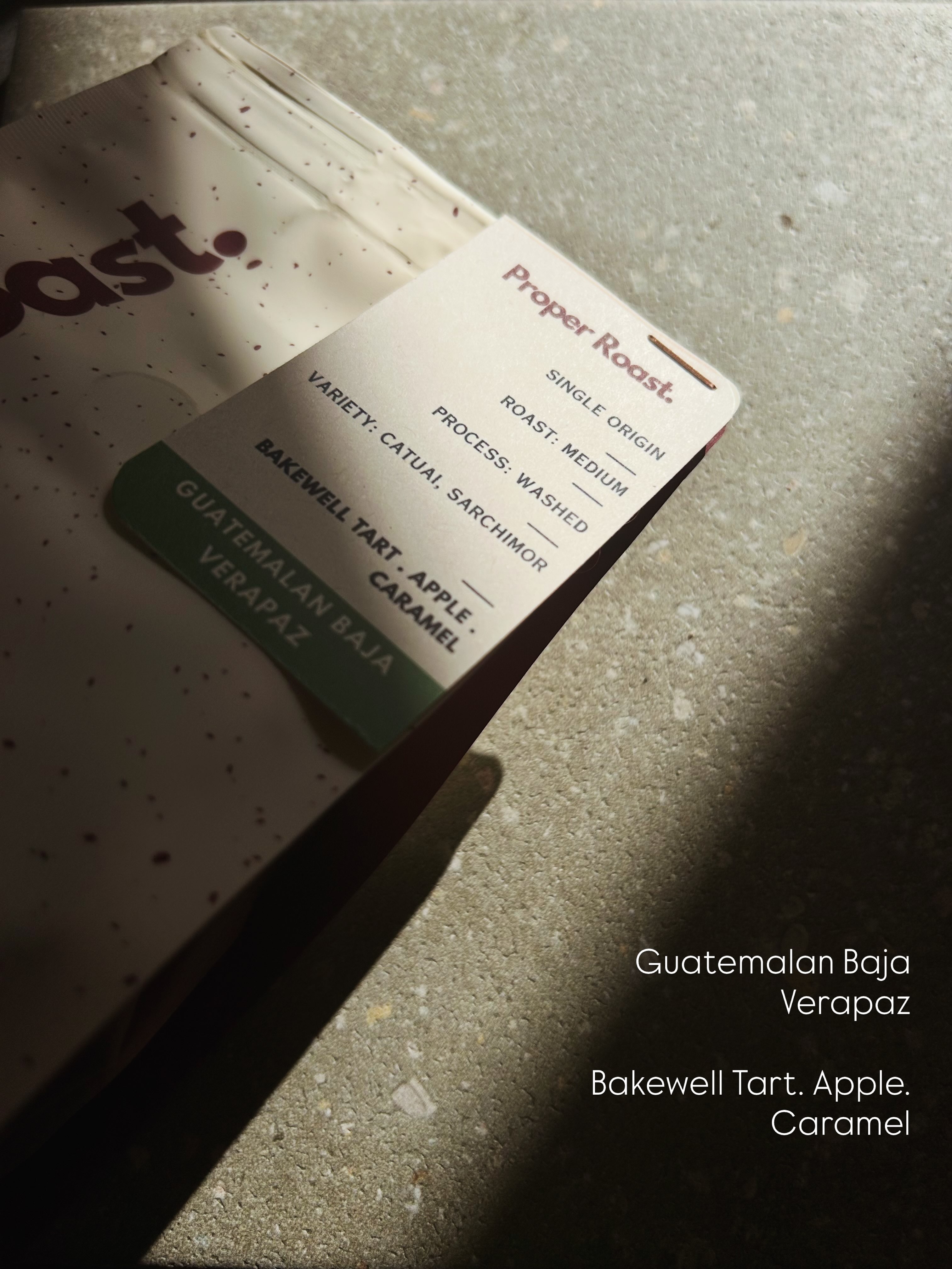 Guatemalan Baja Verapaz. Available online. Swipe to find out more about this coffee.
Process - Washed
Coffee from Baja Verapaz is traditionally washed, with ripe cherries hand-picked by smallholder farmers and depulped the same day. The coffee is then fermented for 24–36 hours, with farmers relying on generations of experience to judge when it’s ready. After washing, the parchment is slowly dried on patios or raised beds, carefully turned to ensure even drying and consistent quality.
We’ve kept this one at a medium roast to let the character of the coffee come through, while still giving it plenty of body and strength for espresso. Expect Bakewell tart sweetness, baked apple and caramel, with relatively low acidity making it an easy-drinking, balanced cup. Great as a straight espresso, but with enough weight and sweetness to work brilliantly with milk too.