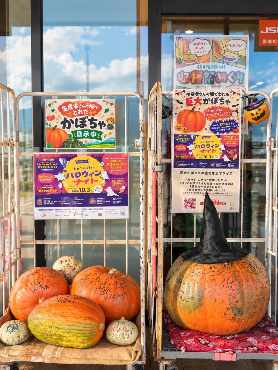 🎃巨大かぼちゃ展示&重さ当てクイズ開催中!🎃
ストーリーズでもお知らせしましたが、
10/3(土)のハロウィンイベントに向けて、
みのわテラスには生産者さんの畑でとれた「巨大かぼちゃ」が登場しています✨
1番大きいかぼちゃは重さ当てクイズを実施しています!
このかぼちゃ、何kgあるでしょうか…!?
見事ピタリ賞の方には、プレゼントをご用意しています🎁
(景品の内容はお楽しみに!)
正解は10月3日(土)の「あわてんぼうのハロウィンナイト」にて発表します!
ぜひ実際に行って、見て、重さを予想してみてください!
#みのわテラス #長野県 #箕輪町 #ハロウィンイベント #巨大かぼちゃ
🎃
こちらの1番大きいかぼちゃは重さ当てクイズを実施しています!
はたしてこのかぼちゃは何kgあるでしょうか…!?