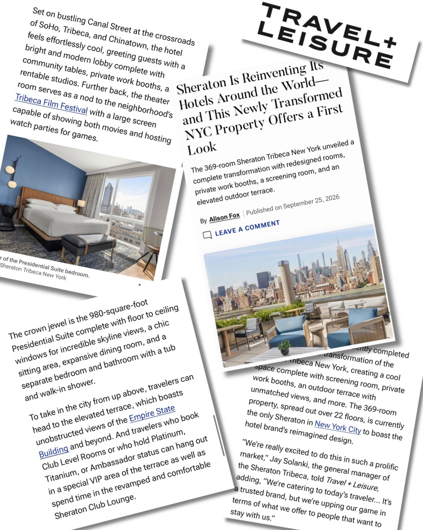 Just love this story in @travelandleisure , which features @sheratontribeca and highlight's how this hotel stands as NYC's sole showcase of the global transformation underway throughout the Sheraton brand. Read the full story at travelandleisure.com.