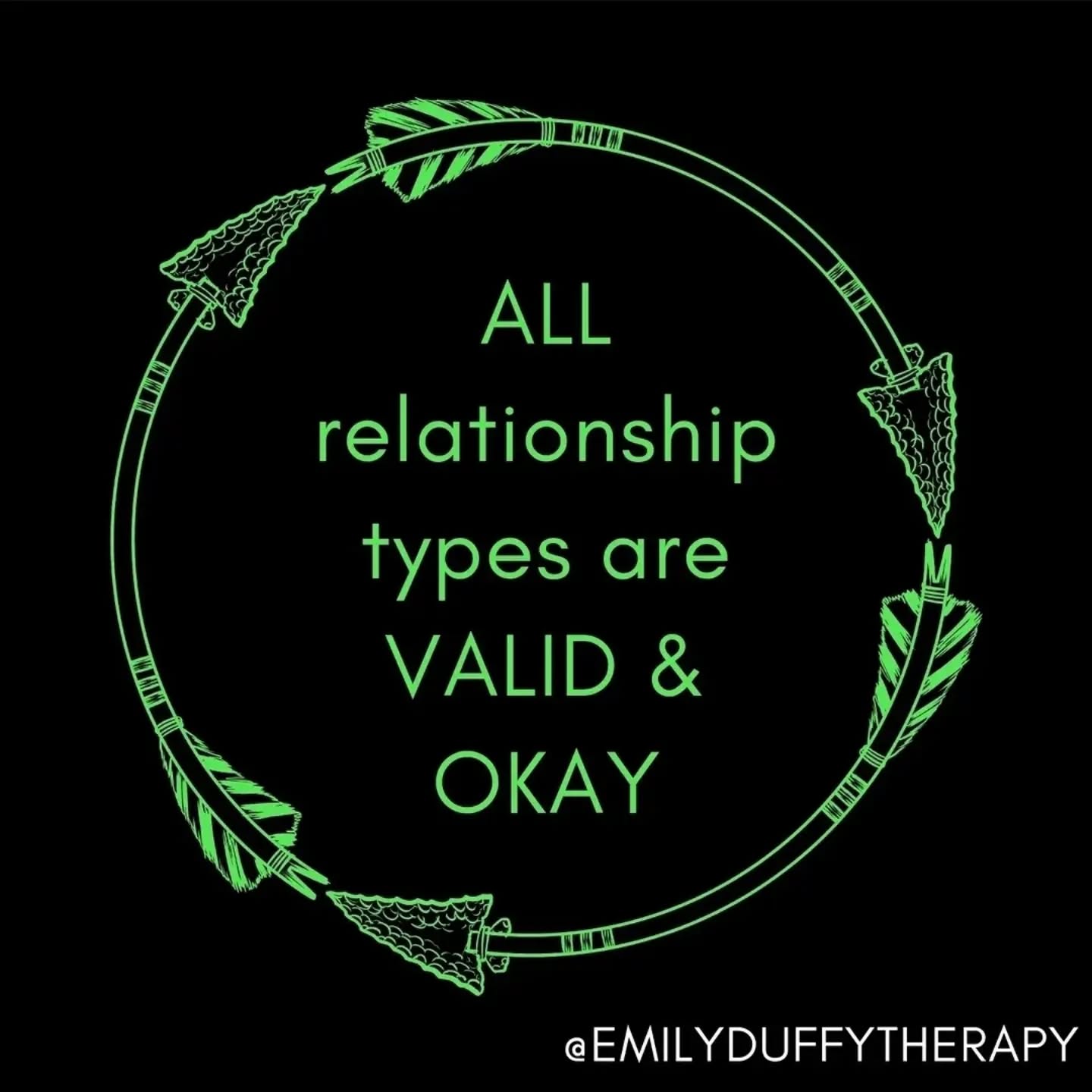 All relationship types are valid 💚
Did my whistle stop tour of relationship diversity and stigma for the Counselling Exchange run by the lovely @counsellingjournal tonight and so wanted to post this as a reminder.
It was so healing to hear other therapists getting angry at the stigma non-monogamous folx face just for existing outside of the mono-norm of society.
Cheating can happen in any relationship
Abuse can happen in any relationship
Toxic behaviour can happen in any relationship
Being non-monogamous isn't a prerequisite to any of these.
As therapists, lets challenge our biases, keep doing work to look into our unconscious biases, stop assuming, and stay curious of our clients experience 💚
#relationships #relationshipdynamics #relationshipdiversity #emilyduffytherapy #relationshiptypes
