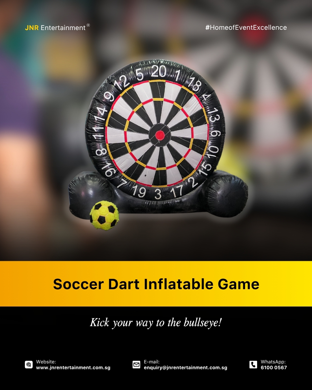 Kick, Aim & Score! β½π―
Bring football and darts together with our Soccer Dart Inflatable Game! Take your best shot, test your accuracy, and aim for the highest score as you compete with friends, colleagues, or family.
Perfect for carnivals, family days, school events, and team-building activities, this game adds a fun twist to the usual football challenge. Whether you're going for the bullseye or simply having fun, every kick brings a little more excitement! β½β¨
βοΈ enquiry@jnrentertainment.com.sg
π± 61000 567
π www.jnrentertainment.com.sg
#eventgamessingapore #CarnivalGames #FamilyDayEvents #EventEntertainment #JNRentertainment