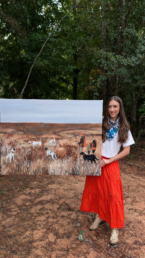 This 36x48 commissioned piece is my largest of 2026!
"QB Ranch" was a painting of dreams to work on. My client came to me wanting a painting of her husband and girls with their dogs hunting on family land out west. The warm tones of the expansive western grassland and the cooler overcast sky is a favorite color combination of mine for a landscape. I enjoyed this painting from start to finish, and am always grateful to be able to create heirloom paintings that can be passed down to the next generation.
#westernpainting #birdhuntingpainting #huntscene #familypainting #landscapepainting