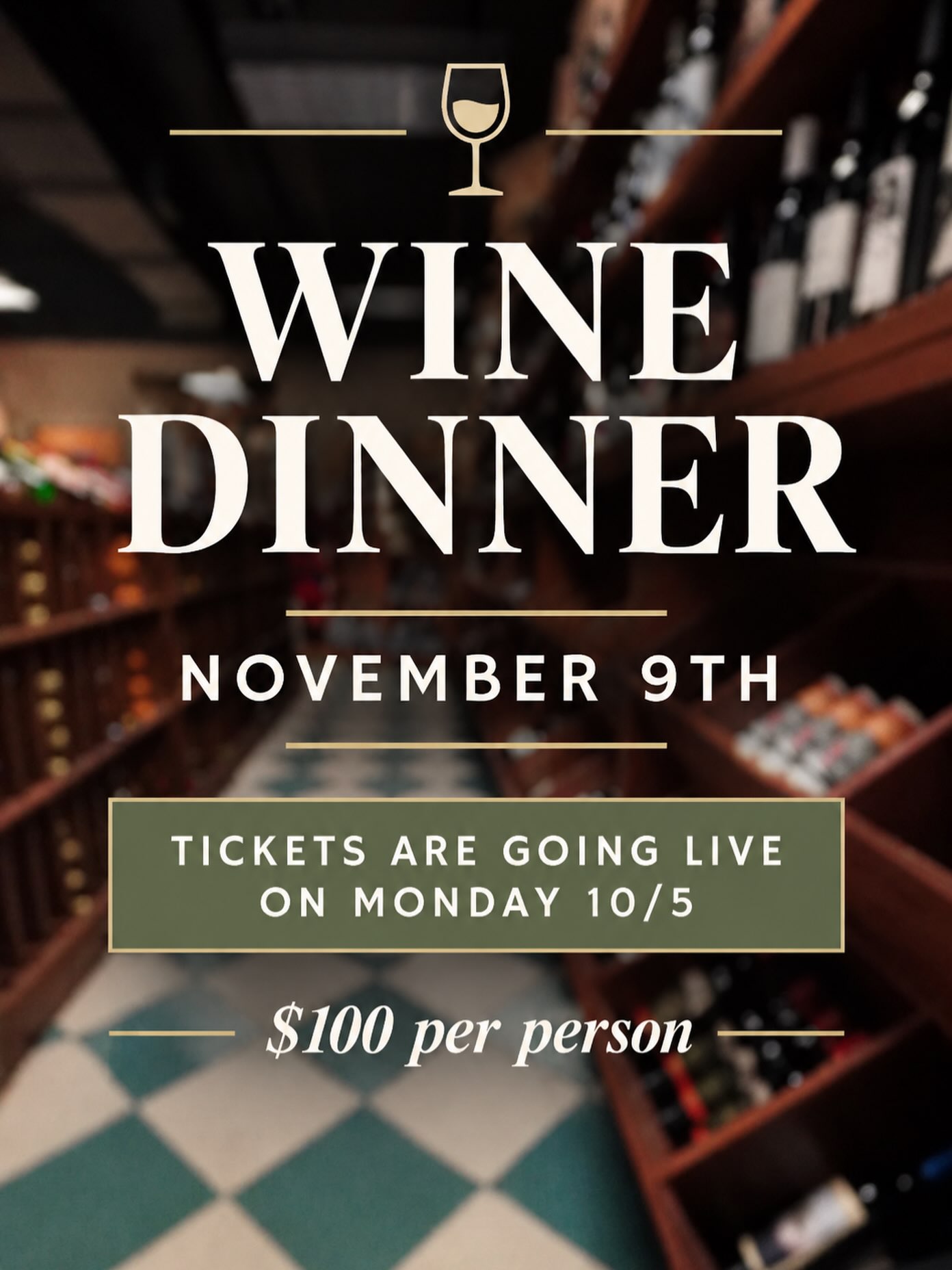 Save the date! 🍷 Our next Wine Dinner is happening November 9th.
Join us for an evening of great food, thoughtfully paired wines, and good company. Tickets go live this Monday, for $100 per person.
Mark your calendar, you won’t want to miss this one! 🍷✨