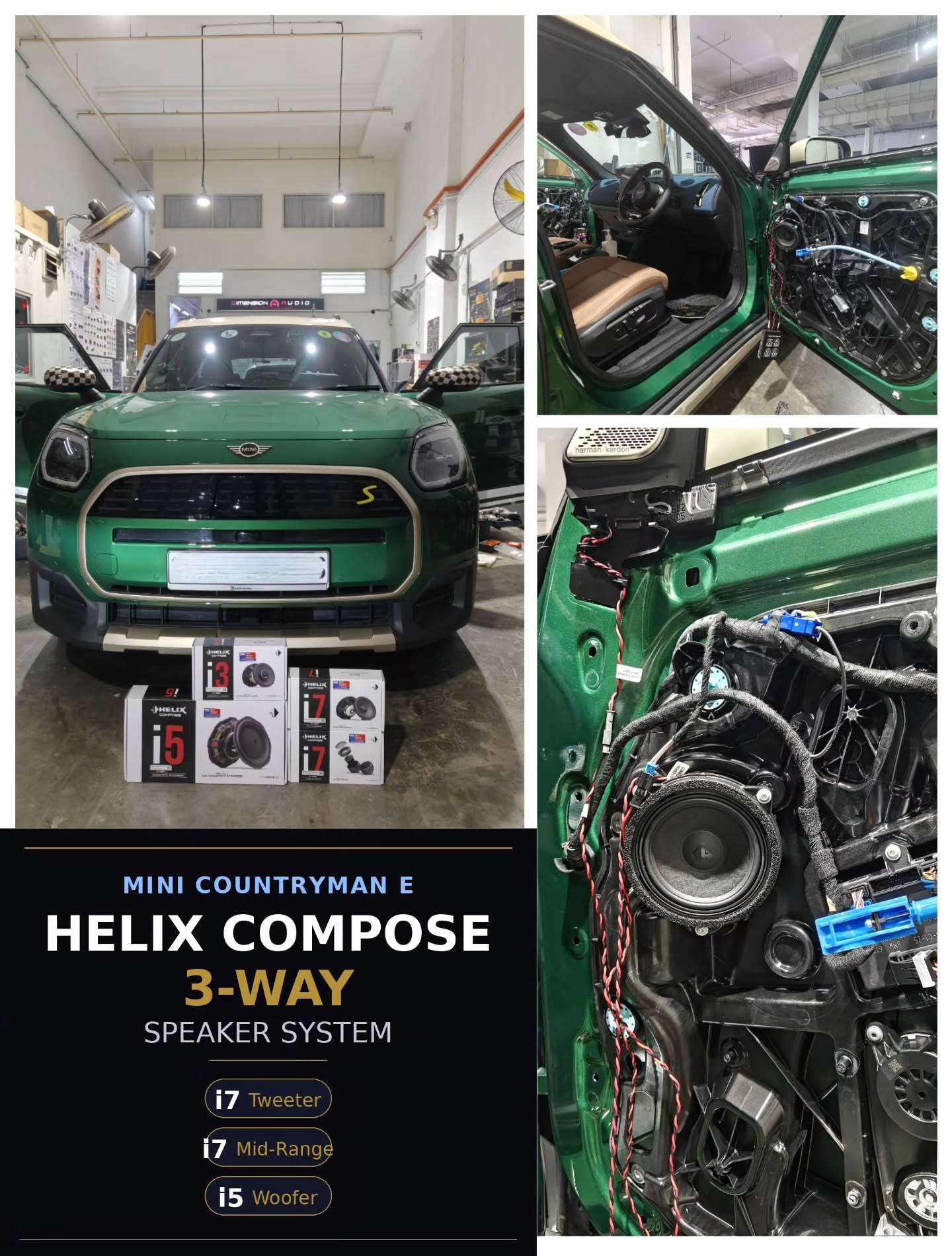 🟢 MINI Countryman E | Helix Compose Upgrade
That British Racing Green deserves
a sound system to match. 🎵
✅ Helix Compose i7 — Tweeter
✅ Helix Compose i5 — 8" Woofer
✅ Helix Compose i7 — Mid-range
Full 3-way Helix Compose system.
German engineering. Clean install.
Every frequency covered —
from the highs to the lows. 🔊
Stock Harman Kardon? Replaced.
This MINI now sounds as good as it looks. 🖤💚
📍 Dimension Audio Singapore
📩 DM us to upgrade your MINI
#dimensionaudio #minicountryman
#minicountryman E#minicoopersg
#helixaudio