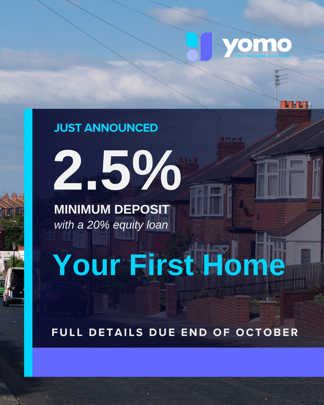 Big news for first-time buyers. 🏡
The Government has announced plans for Your First Home, a new scheme expected to allow eligible first-time buyers in England to purchase a new-build home with a deposit from just 2.5%, alongside a 20% government-backed equity loan.
There are still some important details to come, including household income limits, local property price caps, costs and exactly when the scheme will become available. These are expected to be confirmed at the Budget next month.
So, if you’ve been saving for your first home but the deposit has felt like the biggest hurdle, this is definitely one to keep an eye on.
We’ll share more as soon as the full details are announced. 💜
#FirstTimeBuyer #YourFirstHome #MortgageAdvice #MortgageBroker #NewBuildHomes #HomeBuying #UKProperty #YomoFinance
Please note: The Your First Home scheme has been announced but is not yet available, and full eligibility criteria and terms are still to be confirmed. This post is for information purposes only and does not constitute financial advice.
Your home may be repossessed if you do not keep up repayments on your mortgage or any other debts secured on it. There may be a fee for mortgage advice. The precise amount will depend upon your circumstances.
Yomo Finance Ltd is an Appointed Representative of The Right Mortgage Ltd, which is authorised and regulated by the Financial Conduct Authority.