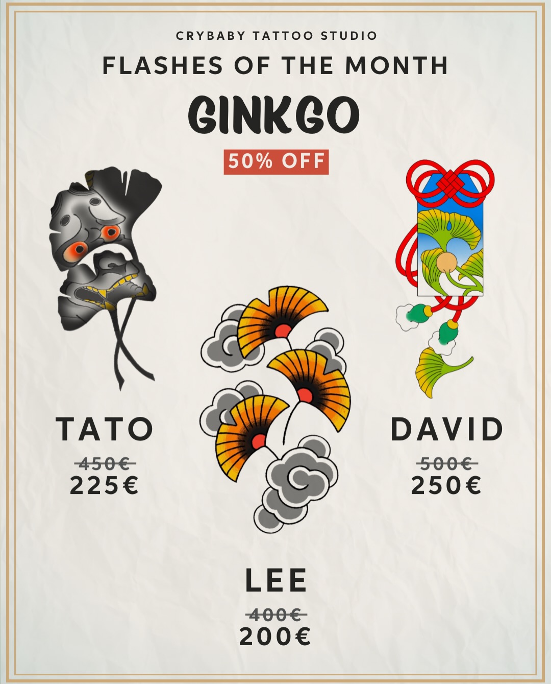 ✽ Flashes of the Month ✽
Ginkgo
Our “Flashes of the Month” are here, and we’re thrilled to unveil the ginkgo-inspired designs, chosen by you guys!
Our artists have crafted beautiful flashes for a special fixed 50% OFF price, that are ready to become a part of your story — swipe through to see the full designs and examples of how they could look on your skin ✨
Comment below which design is your favorite 🖊️
Don’t miss out on these designs — book your favorite flash now via
info@crybabyffm.com 📅
#FlashesOfTheMonth #ginkgo #tattooflash
#tattoofrankfurt #tattoogermany