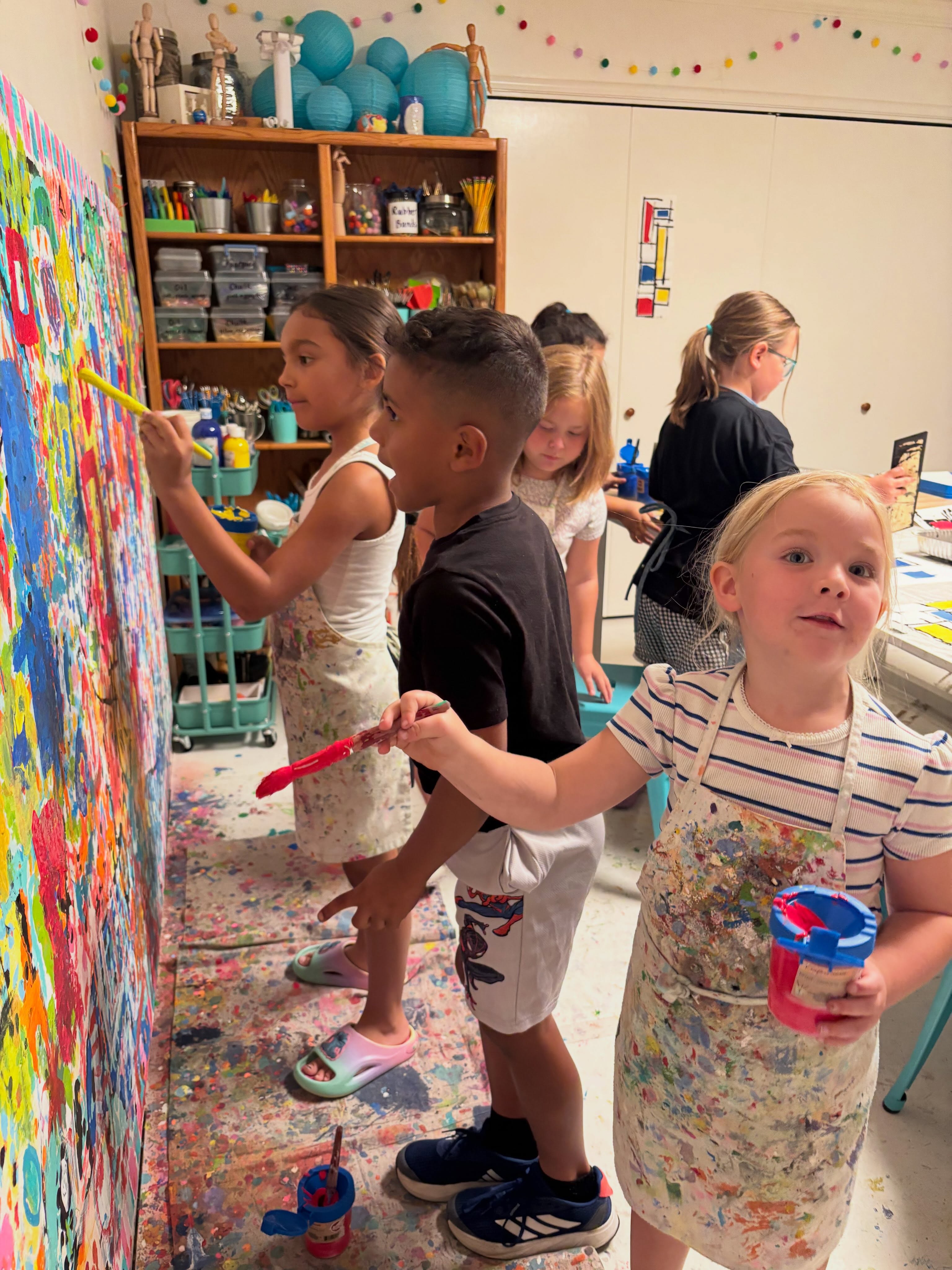 What a fabulous day. I'm so excited to have the studio open again. Full of beautiful faces, smiles and laughter. Today we studied the art of Piet Mondrian and got to create a piece of art using lines and primary colors!