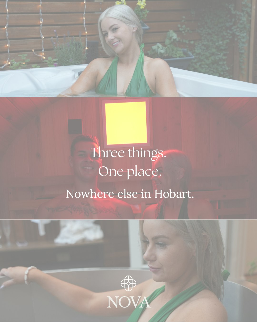 Three things, one place, and nowhere else in Hobart has all three ✨
Most people come for one of them and find out later that the point is the combination.
Our Full Spectrum Infrared Sauna uses near, mid and far wavelengths rather than far alone, which is what adds the benefits for skin and metabolism that a standard infrared sauna does not offer. It has chromotherapy and red light too. It is the only one in Hobart.
The magnesium infused hot tub can help replenish magnesium levels in the body, depleted by modern lifestyle habits, through the skin while you sit in it. Also the only one in Hobart.
The Odin ice bath is temperature controlled and held at a constant 8 degrees, which matters more than people expect. You know exactly what you are stepping into every single time.
Together they are the terrific trio, and they sit inside Hobart's only outdoor, all-weather boutique Therapeutic Bathhouse. Towels and a tea is included and you also have the choice of refreshments and a gourmet Tasmanian cheese platter if you like, which no other day spa or bathhouse in Tasmania offers.
Book via the link in our bio.
#NovaHolisticSpa #TherapeuticBathhouse #HobartWellness #ContrastTherapy #HobartSpa #TasmaniaWellness