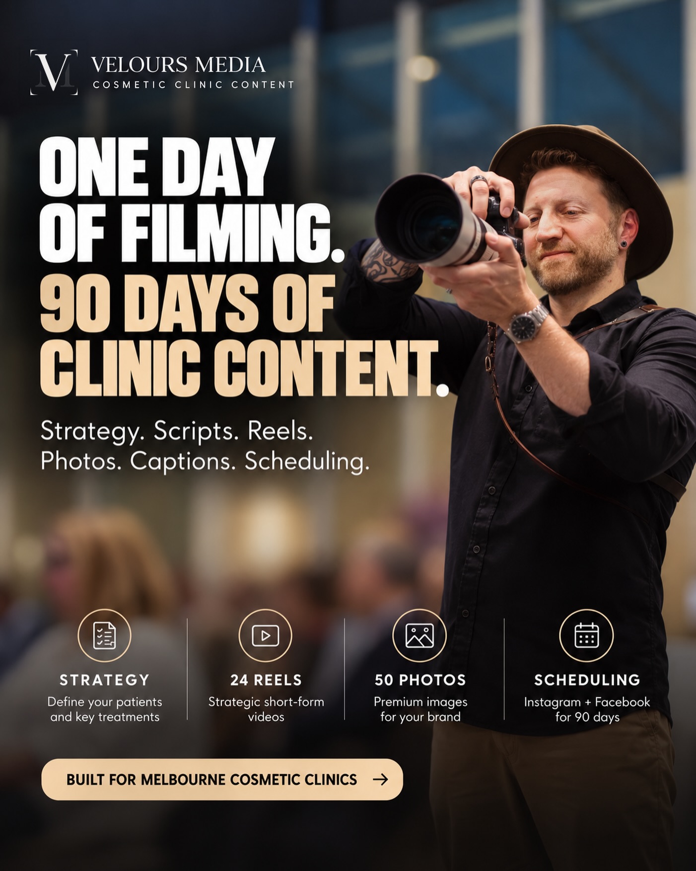 🚨 ATTENTION: Melbourne cosmetic clinic owners, what if one day of filming could handle your next 90 days of content?
Not just a folder of videos handed back to you!
We build the strategy, write the scripts, spend one dedicated day filming inside your clinic, then turn it into:
✅ 24 strategic Reels
✅ 50 premium photos
✅ Captions written for you
✅ Instagram + Facebook scheduling
✅ Content developed with AHPRA & TGA advertising requirements in mind
So instead of getting to Monday wondering “What should we post this week?”...
⏱️ Your next 90 days are already planned, created and scheduled.
I’m currently looking for 3 established Melbourne cosmetic clinics to join the Founding Clinic release of our 90-Day Clinic Content System before we roll it out at the standard rate.
In exchange, I’m looking for clinics willing to give us honest feedback, allow us to document the project and results, and, if you’re happy with the experience, provide a short testimonial at the end.
🚀 One strategy. One production day. 90 days of content.
Send 90DAY to see if your clinic is a fit.
#veloursmedia #clinicmarketing #aestheticsclinic #cosmeticclinicmarketing #melbournecosmeticclinic