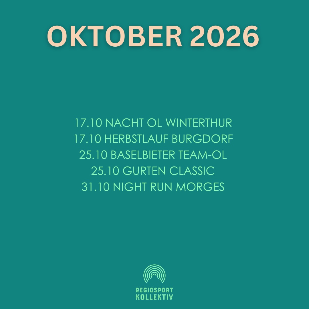 Der Oktober wird sportlich! 🍂
Fünf Events, fünfmal Lauf- und Teamspirit – wir freuen uns auf einen abwechslungsreichen Monat mit euch!
@olc_winterthur
@laufteam1
@sportamtbl
@gurtenclassic
@nightrunmorges
Wir sehen uns an der Startlinie! 💚
#regiosportkollektiv #orientierungslauf #sportevent #laufsport #gemeinsamlaufen