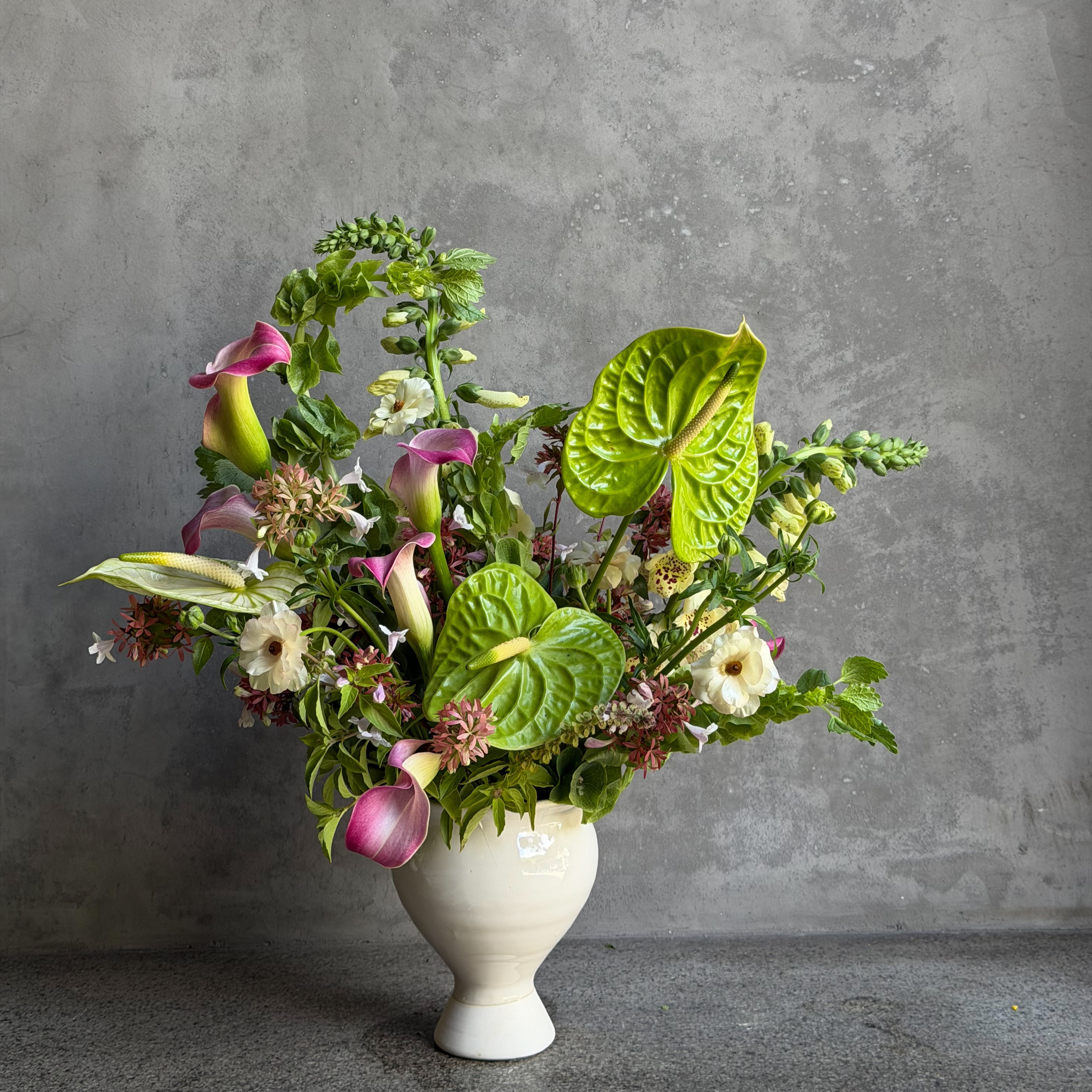 This past week’s palette — greens and pinks, one last time before we let fall take over. We promise it’s coming. Give us a couple more days.