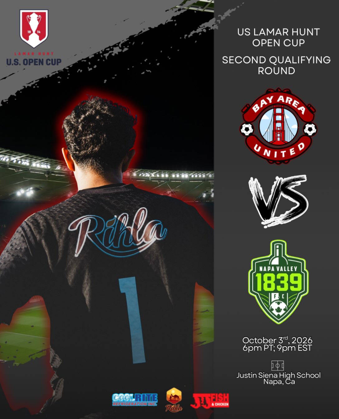 Big game ahead of us as we take a break from league games and head into our second qualifying round for the @opencup. We are away in Napa v @napavalley1839fc.
Link to the live feed will be posted day of the match. Show your support over your phones or in person. Let’s go BAU squad!
-
-
-
Thank you to our sponsors @coolrite_refrigeration & @rihlashop
#lamarhuntusopencup #soccer #semiprofessional