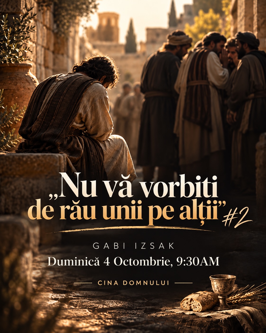 Te așteptăm duminică la Casa Domnului!
Două programe, două mesaje importante pentru suflet.
🕤 9:30AM – „Nu vă vorbiți de rău unii pe alții” #2 + Cina Domnului
🕕 6:00PM – „Începuturi în Ierusalim”