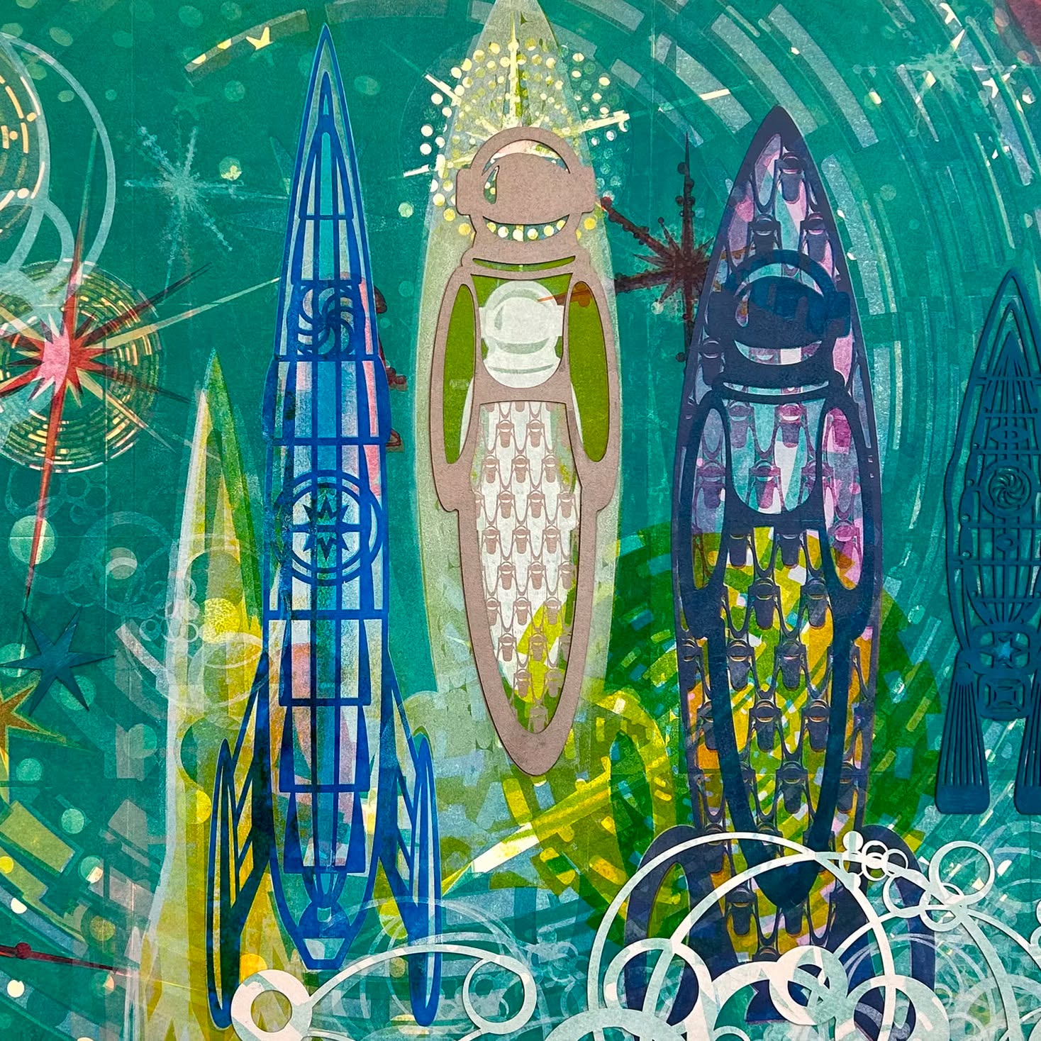 Het is weer spacetober Challenge. Daar ga ik deze maand aan meedoen. Ieder dag een ander thema. Vandaag 1 oktober is het thema: Liftoff @spacetober_challenge @liftoff #liftoff #printmaking #spaceart
