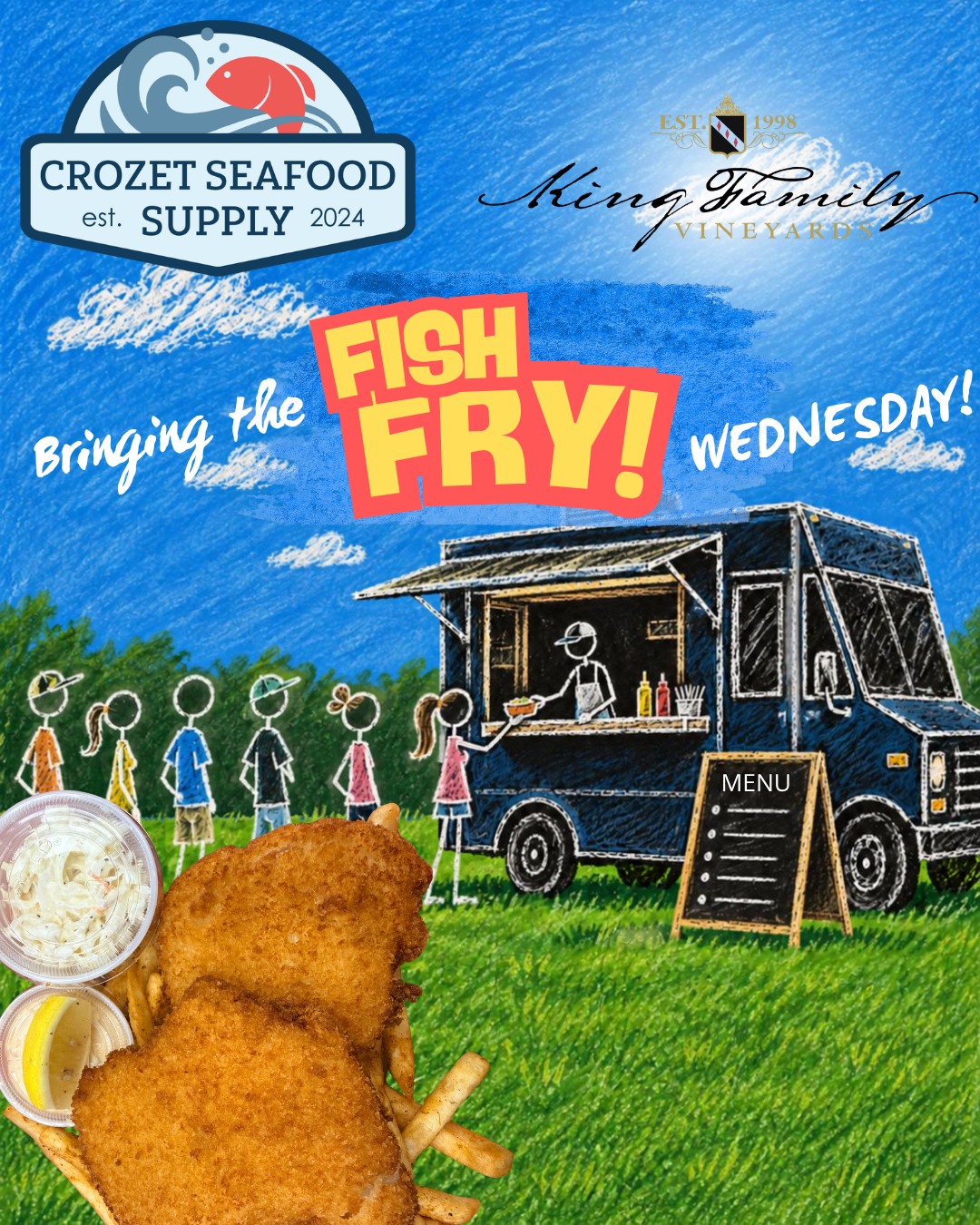 Its the first time we are bringing the Famous Fish Fry in the road! We will be at King Family 4:30-7:30! (or until we sell out - hard to know how much to bring our first time!) @kingfamilyvineyards